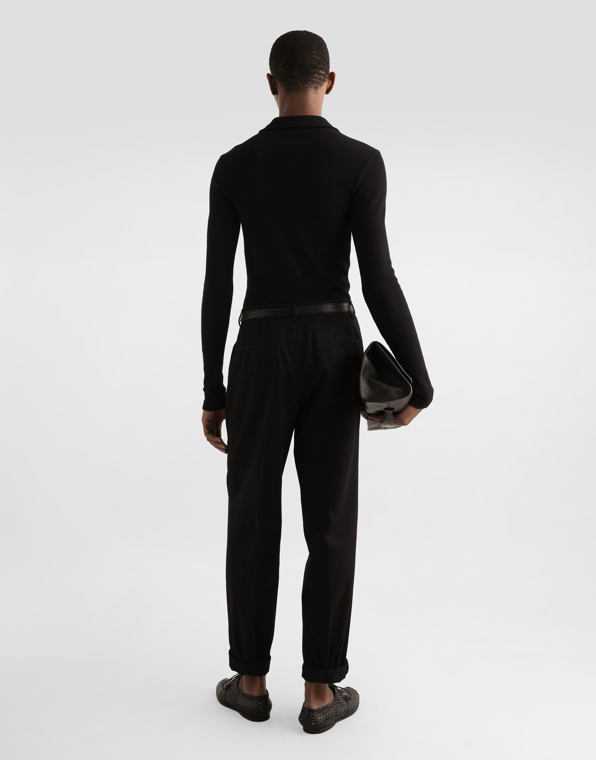 Dolce & Gabbana Dolce Gabbana Long-sleeved Interlock Jersey Polo Shirt In Black