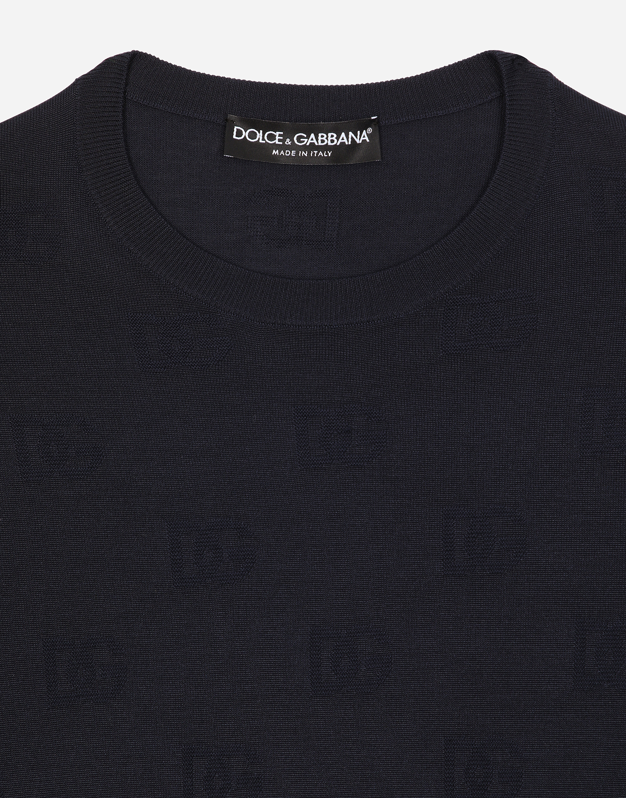 Dolce & Gabbana Logo Intarsia-knit Silk Jumper In Blue