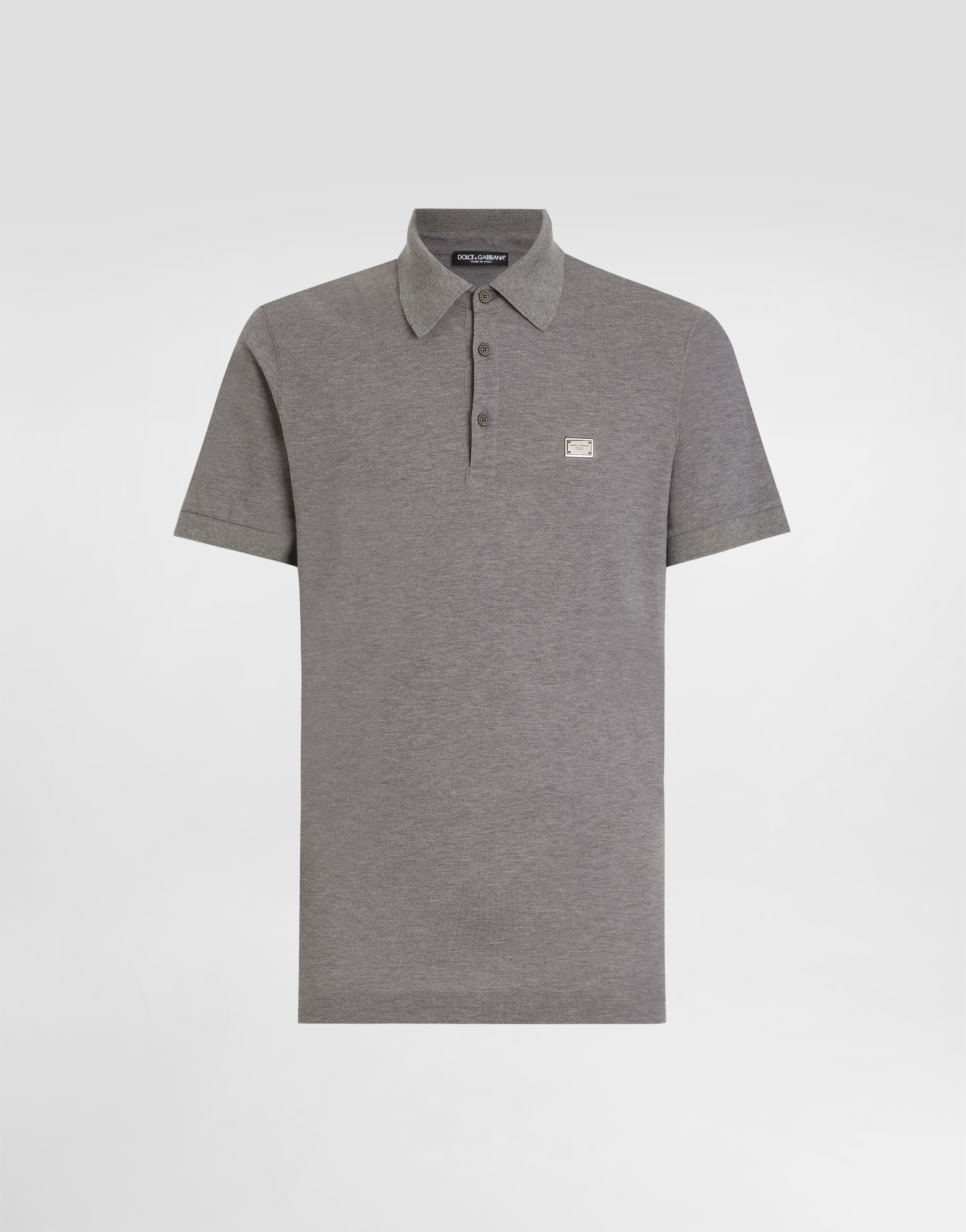Dolce & Gabbana Cotton Polo-shirt With Branded Tag In Grey
