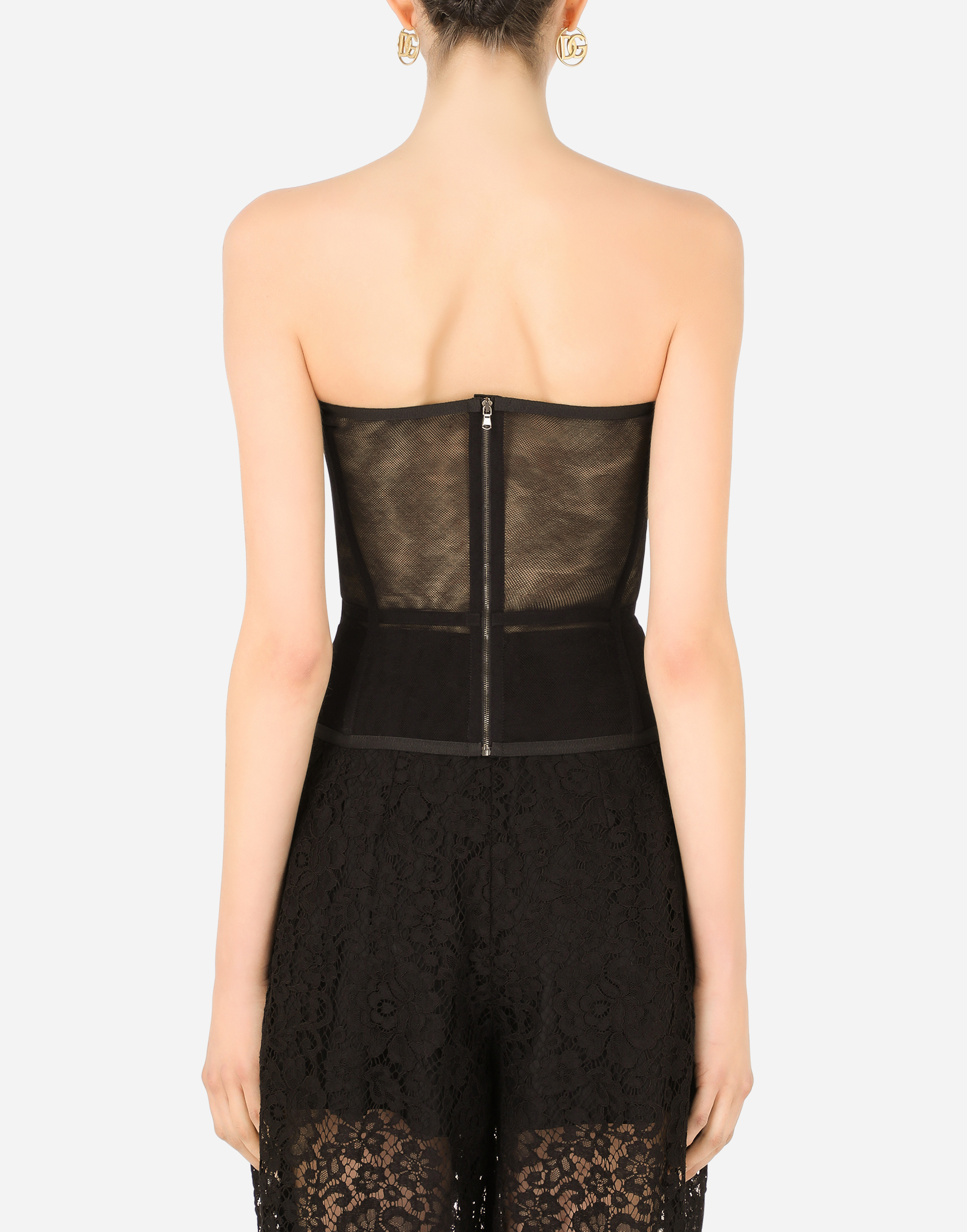 Dolce & Gabbana Sheer Cotton Stretch Tulle Corset In Black