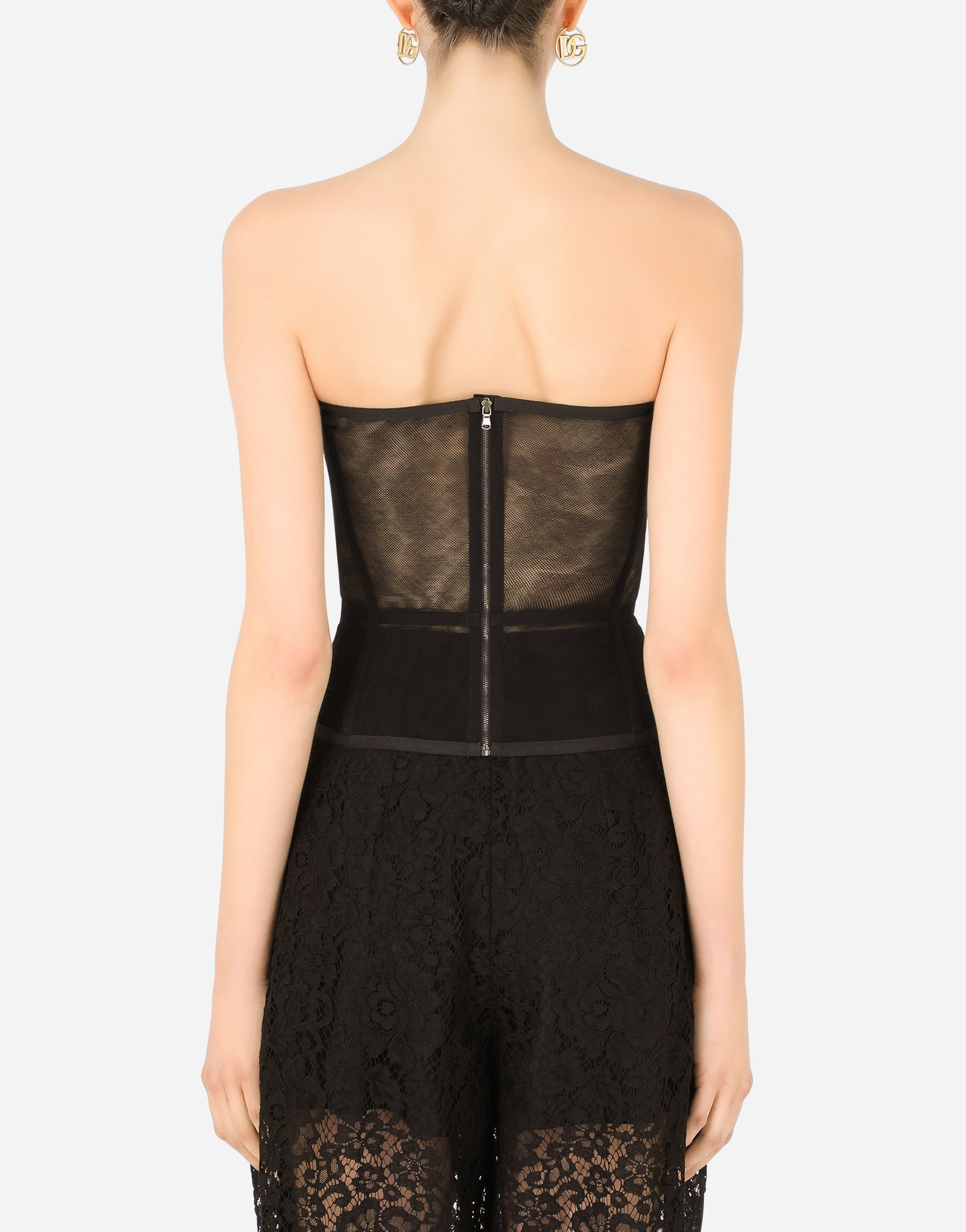 Dolce & Gabbana Sheer Cotton Stretch Tulle Corset In Black
