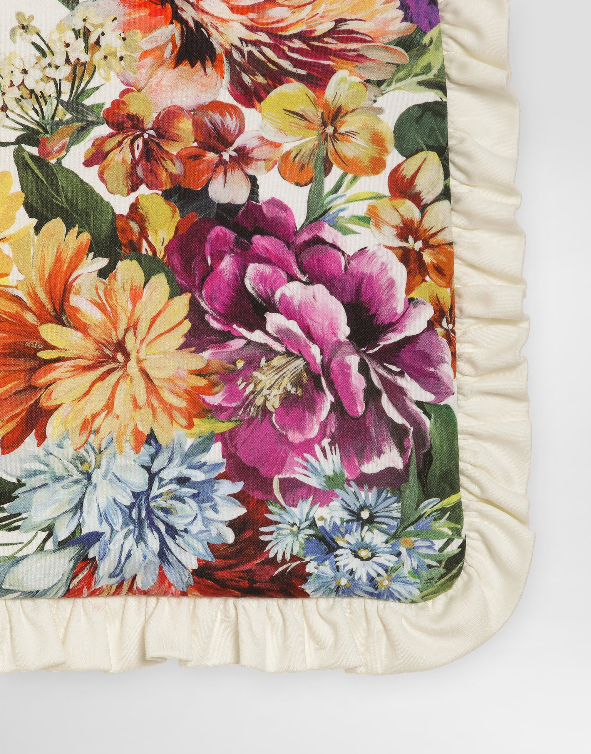 Dolce & Gabbana Flower-print Interlock Blanket With Ruffles In White