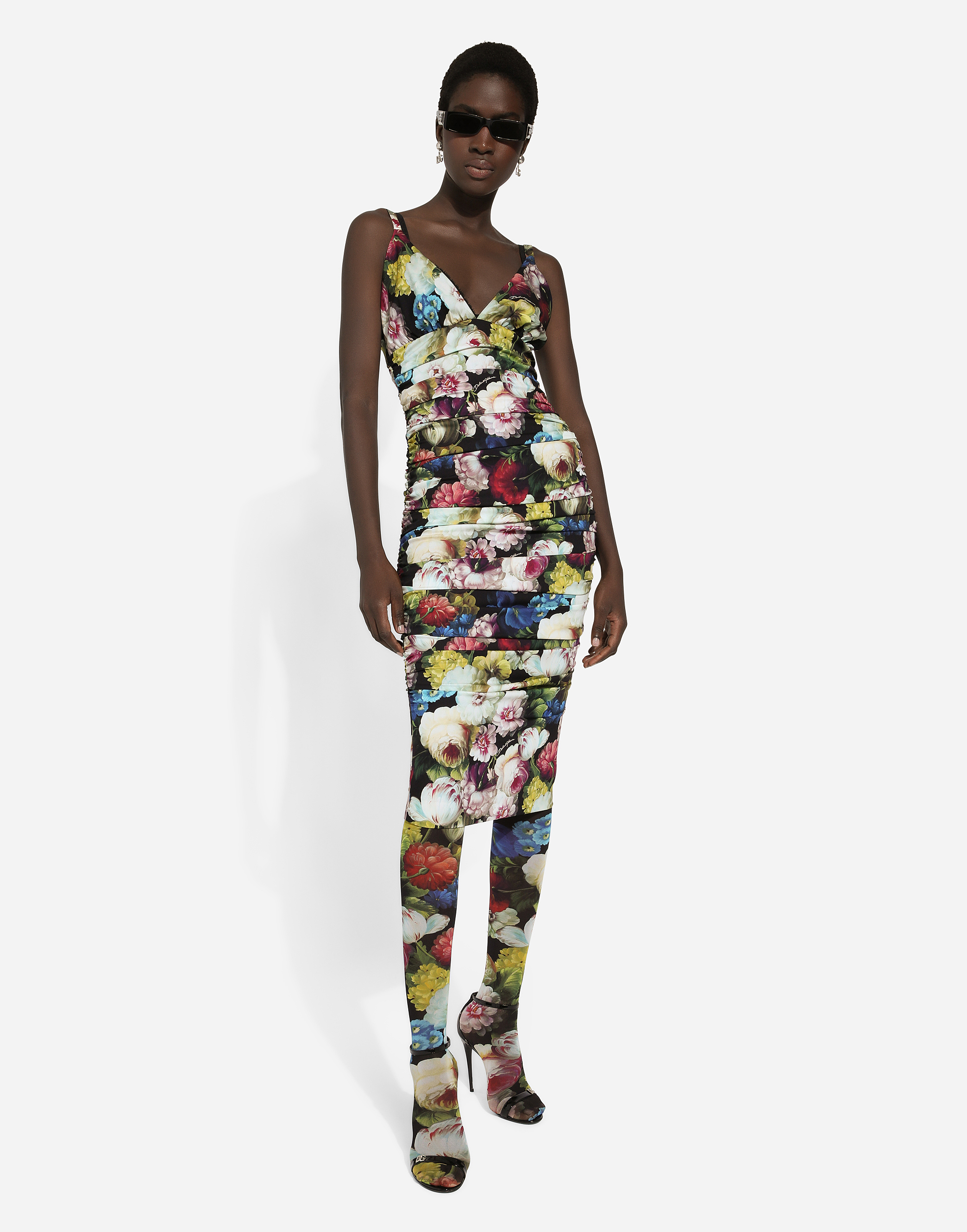 Shop Dolce & Gabbana Charmeuse Slip Dress With Nocturnal Flower Print