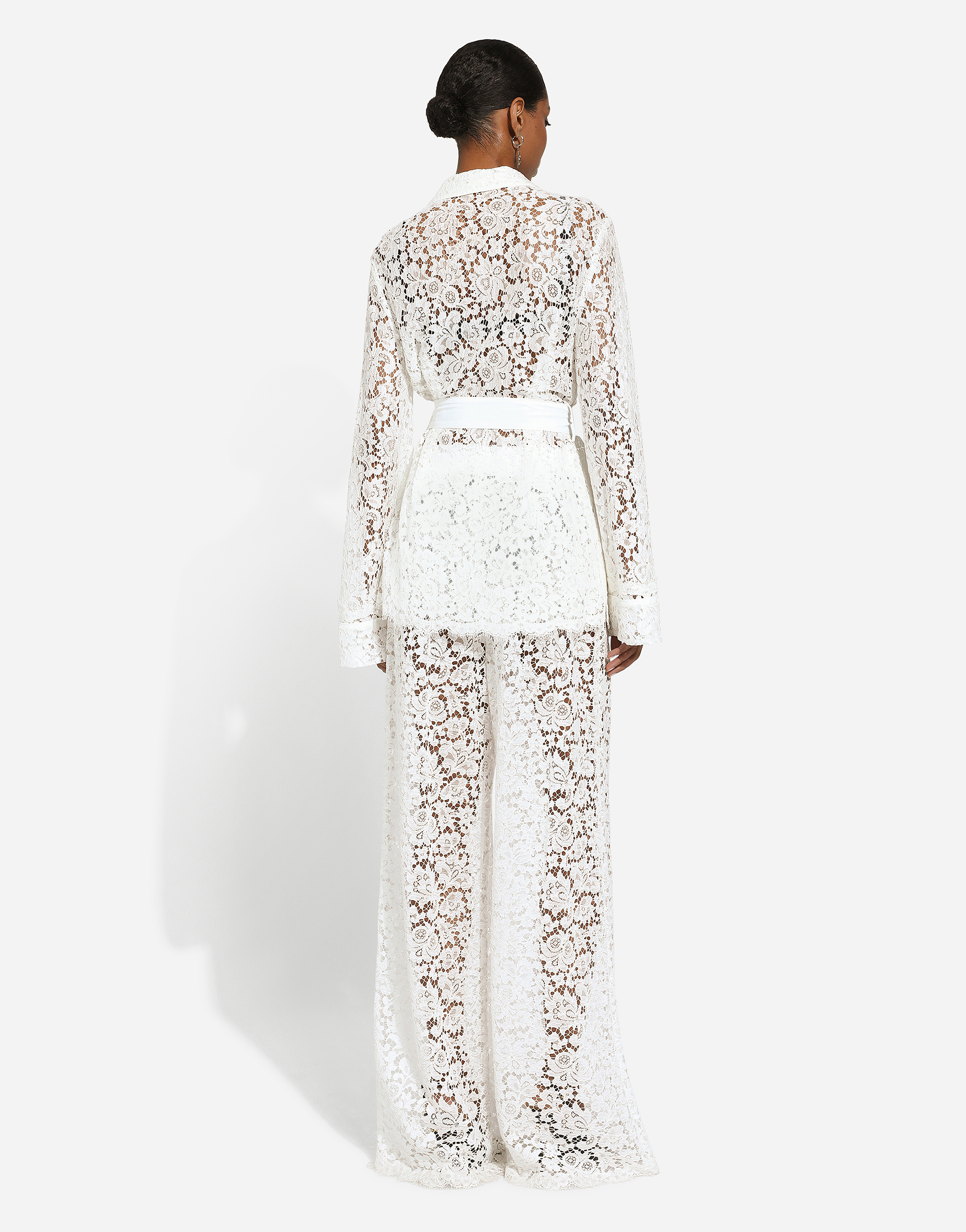 Shop Dolce & Gabbana Flared Floral Cordonetto Lace Pants In White