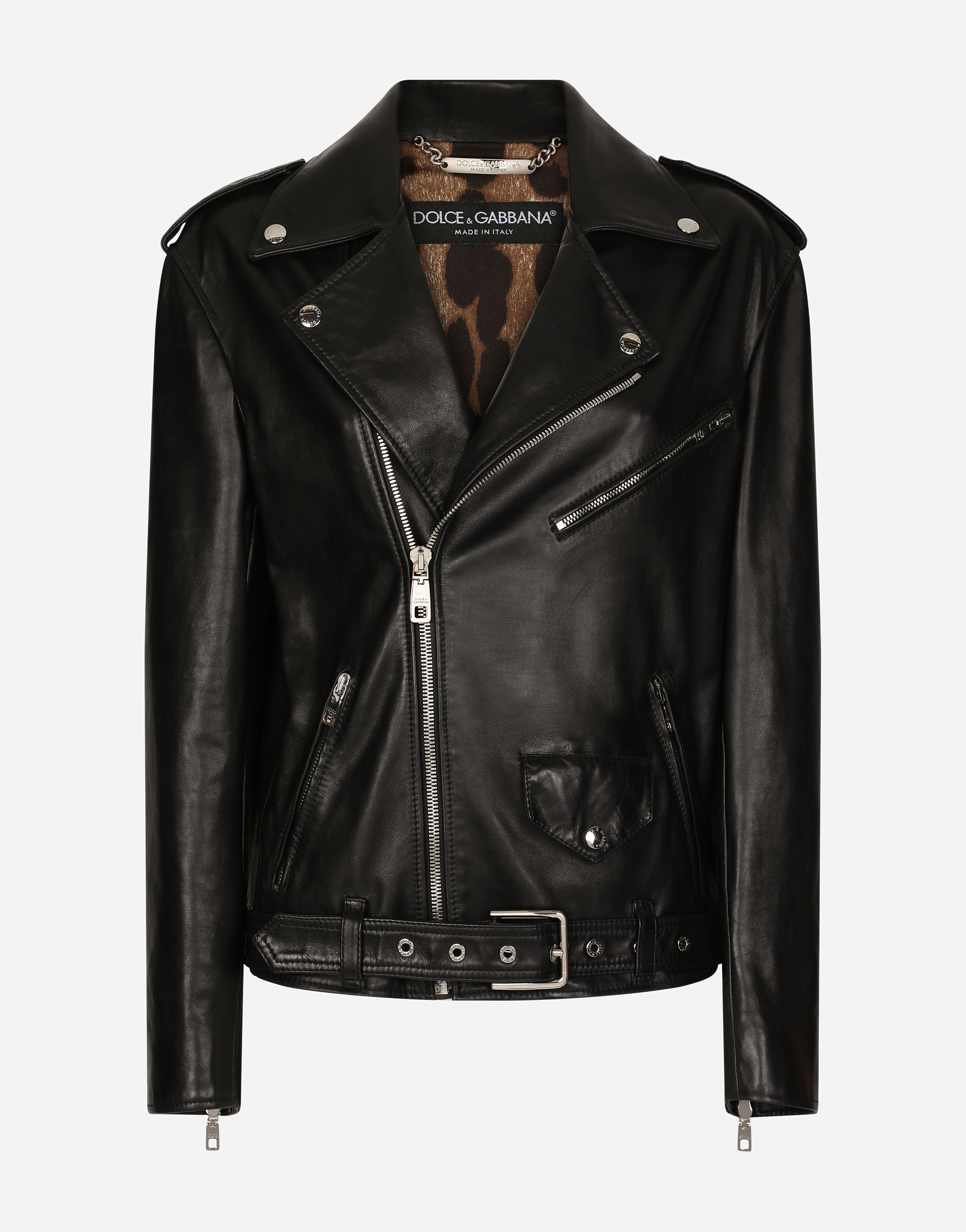 Dolce & Gabbana Zipped Leather Biker Jacket In Black