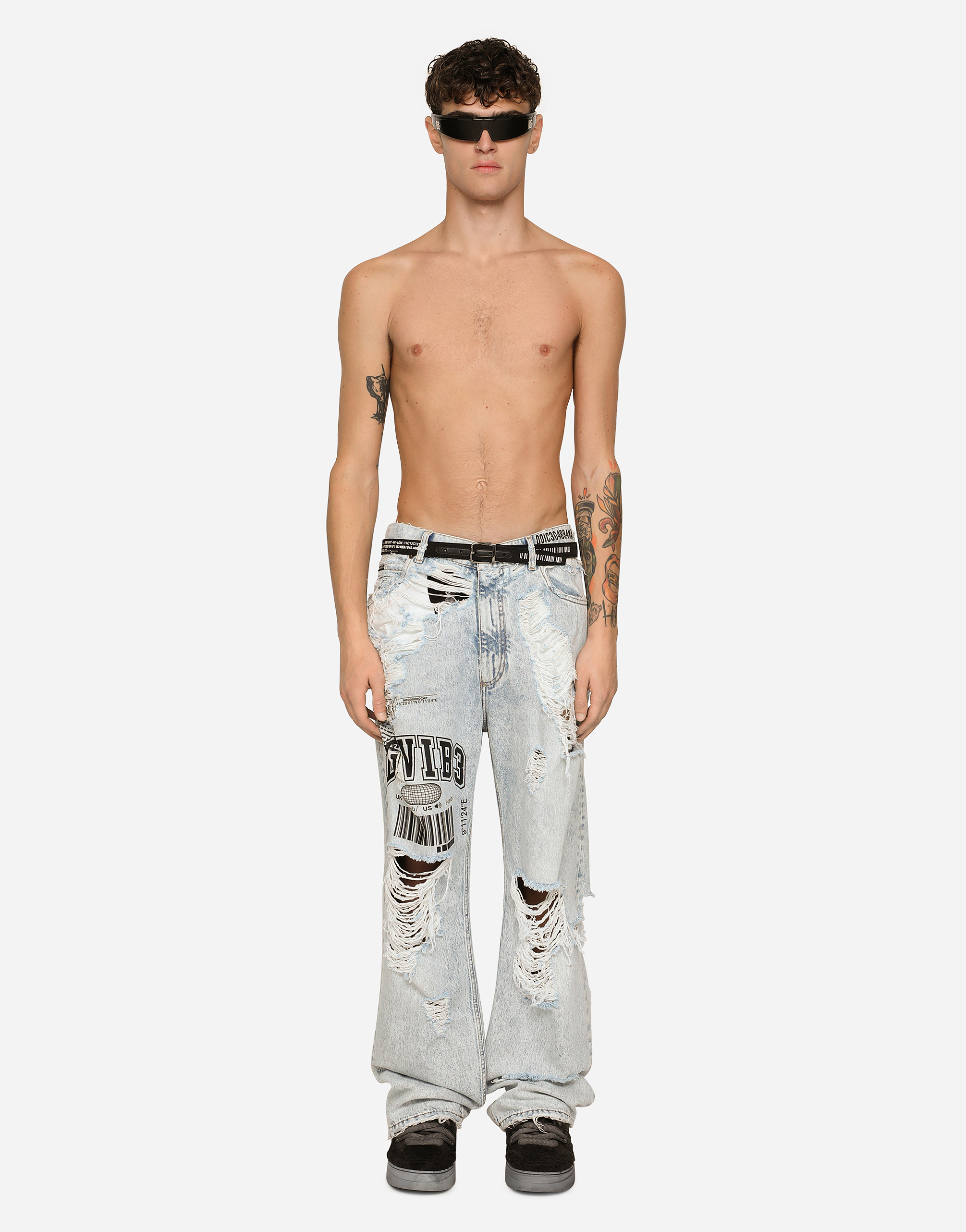 Dolce & Gabbana Oversize Jeans With Rips, Print And Dgvib3 Patch In Blue
