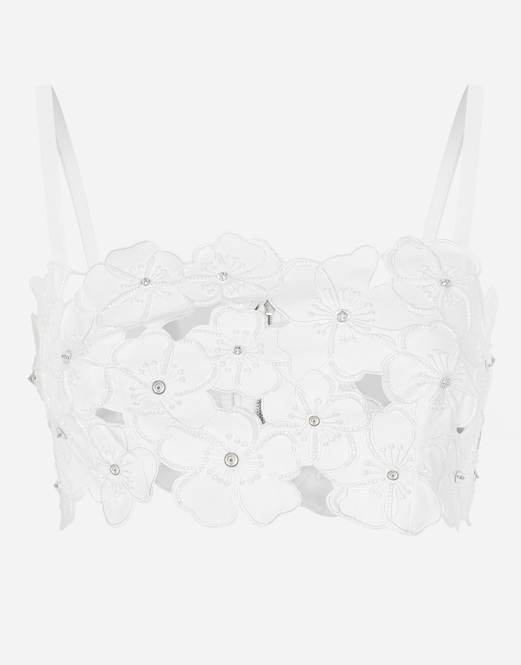 Shop Dolce & Gabbana Cotton Bralette Top With Cut-out Embroidery And Rhinestone Embellishment In ホワイト