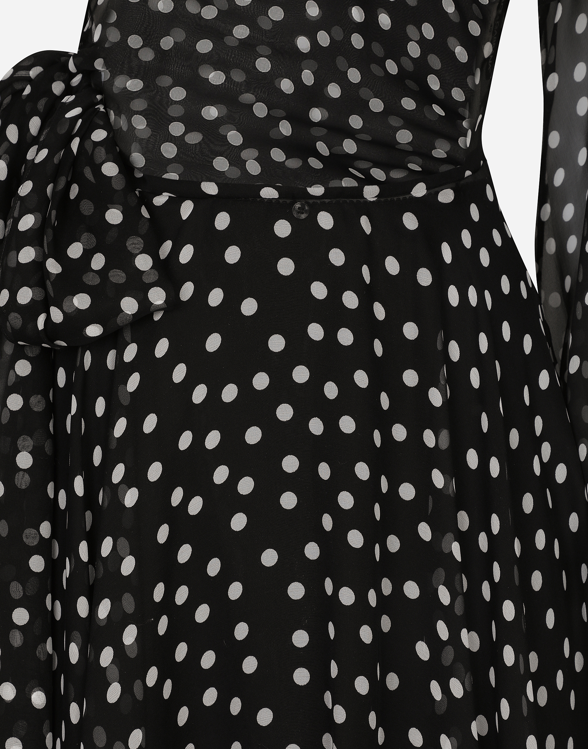 Dolce & Gabbana Coriander Peak Polka-dot Chiffon One-shoulder Bow Midi Dress In Print