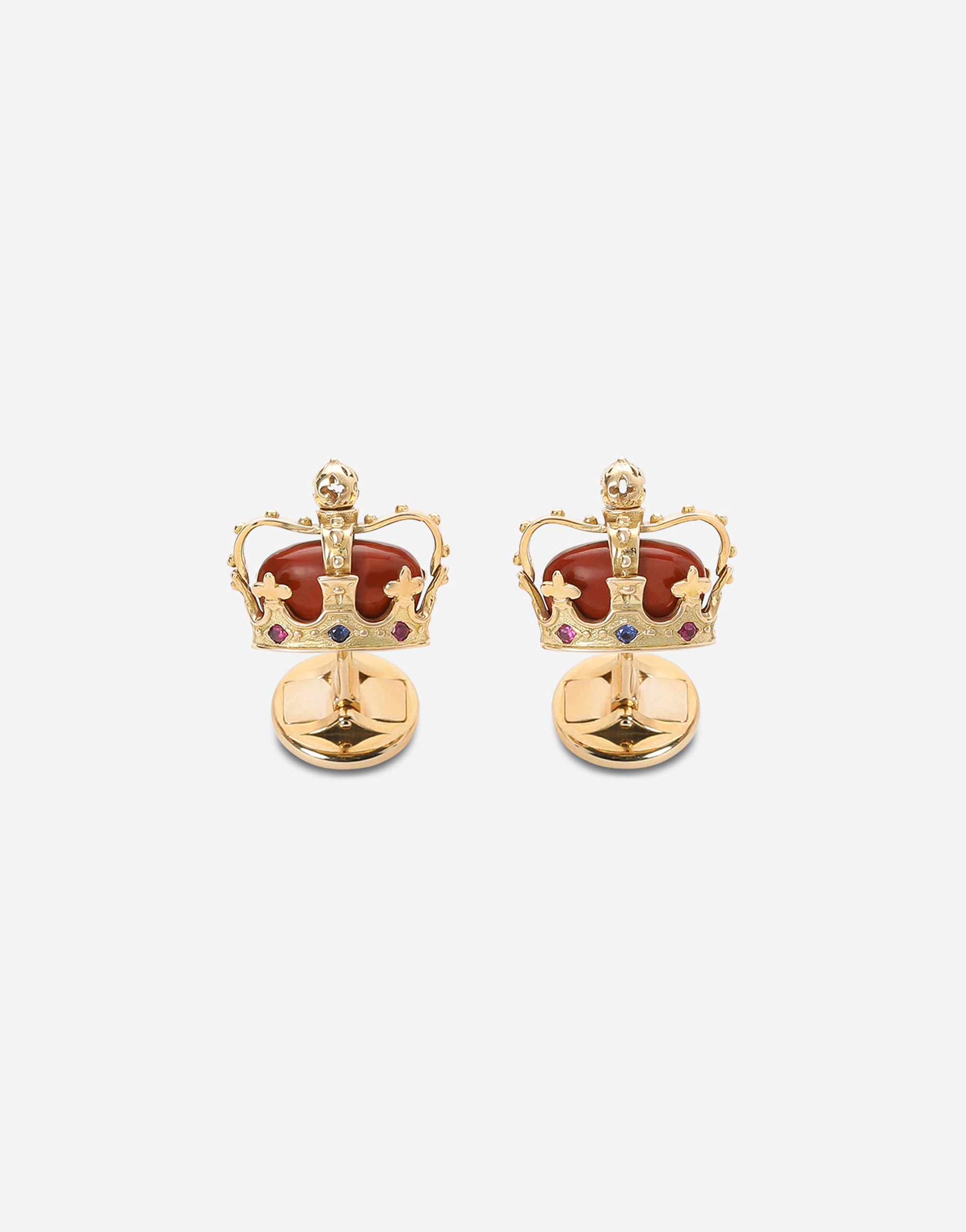 Shop Dolce & Gabbana Crown Yellow Gold Crown Cufflinks With Red Jasper