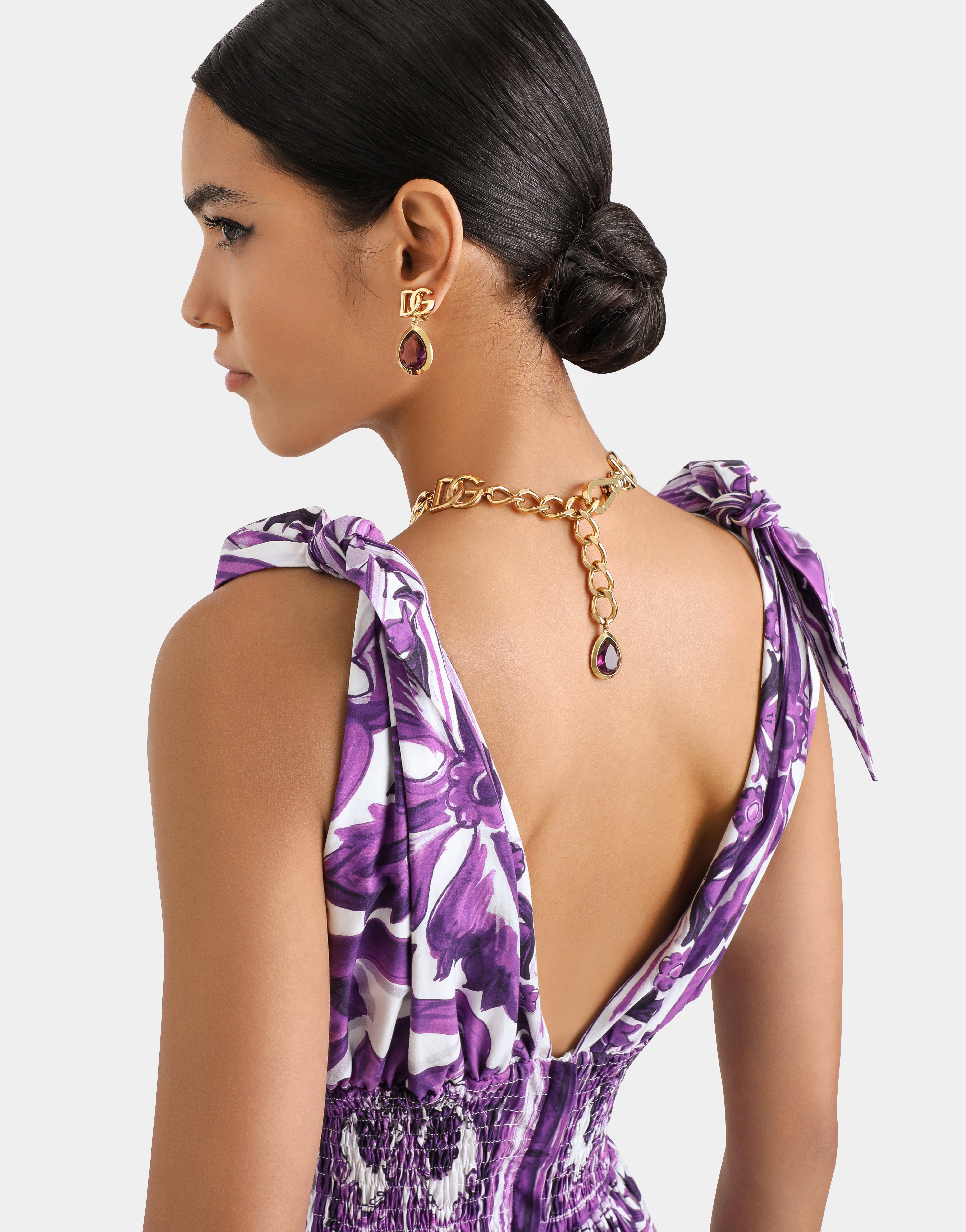 Dolce & Gabbana Smocked V-neck Maxi Dress With Tie Straps In Brown