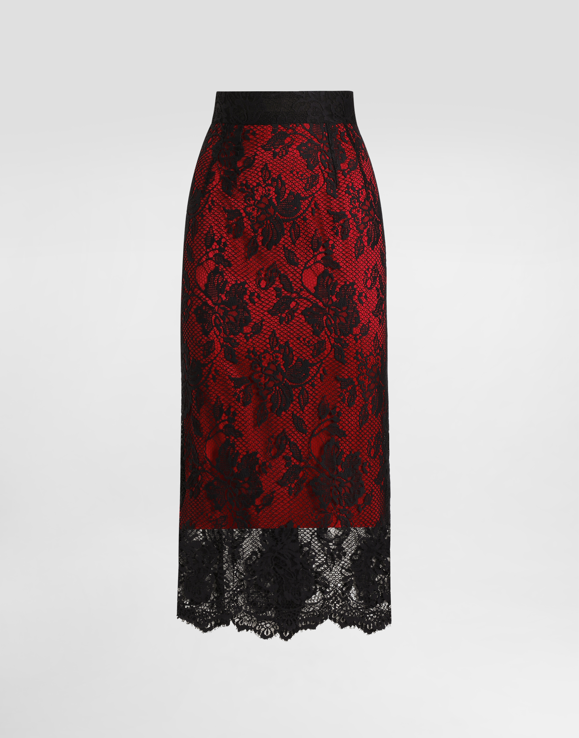 Dolce & Gabbana Lace Calf-length Pencil Skirt With Contrasting Lining - Woman Skirts Black