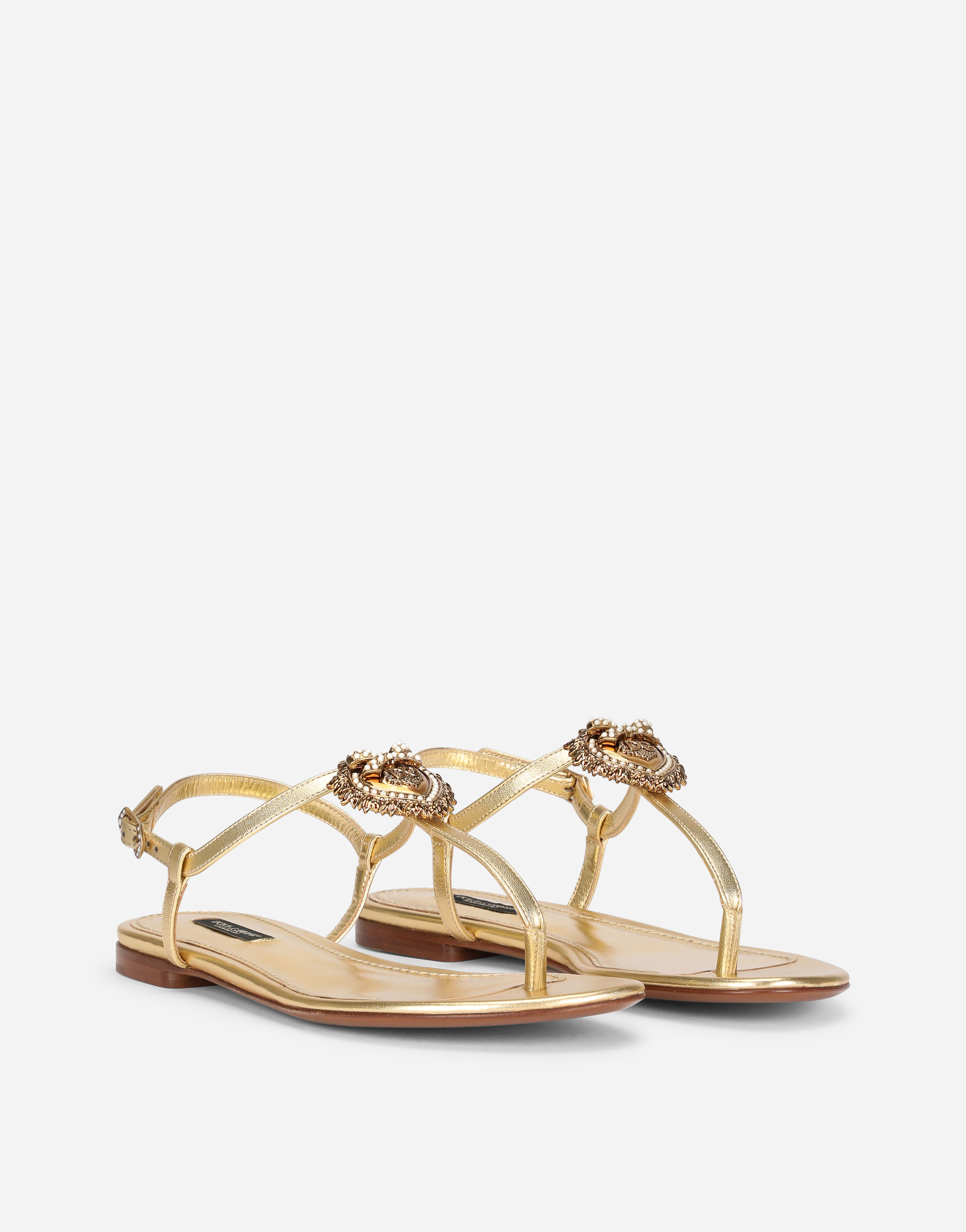 Shop Dolce & Gabbana Nappa Leather Devotion Thong Sandals In Gold