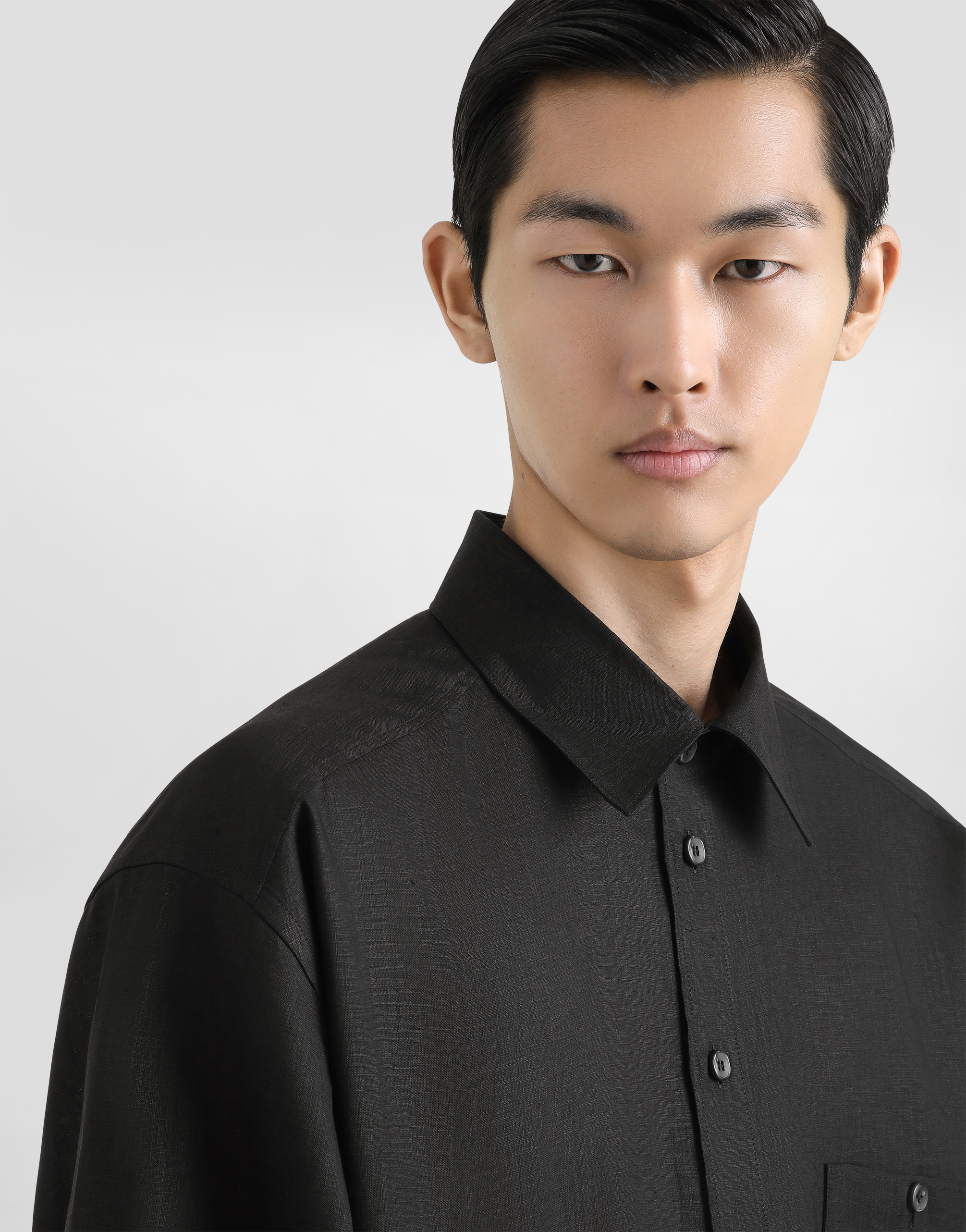 Dolce & Gabbana Cotton Tuxedo Shirt With Heraldic Patch In Black