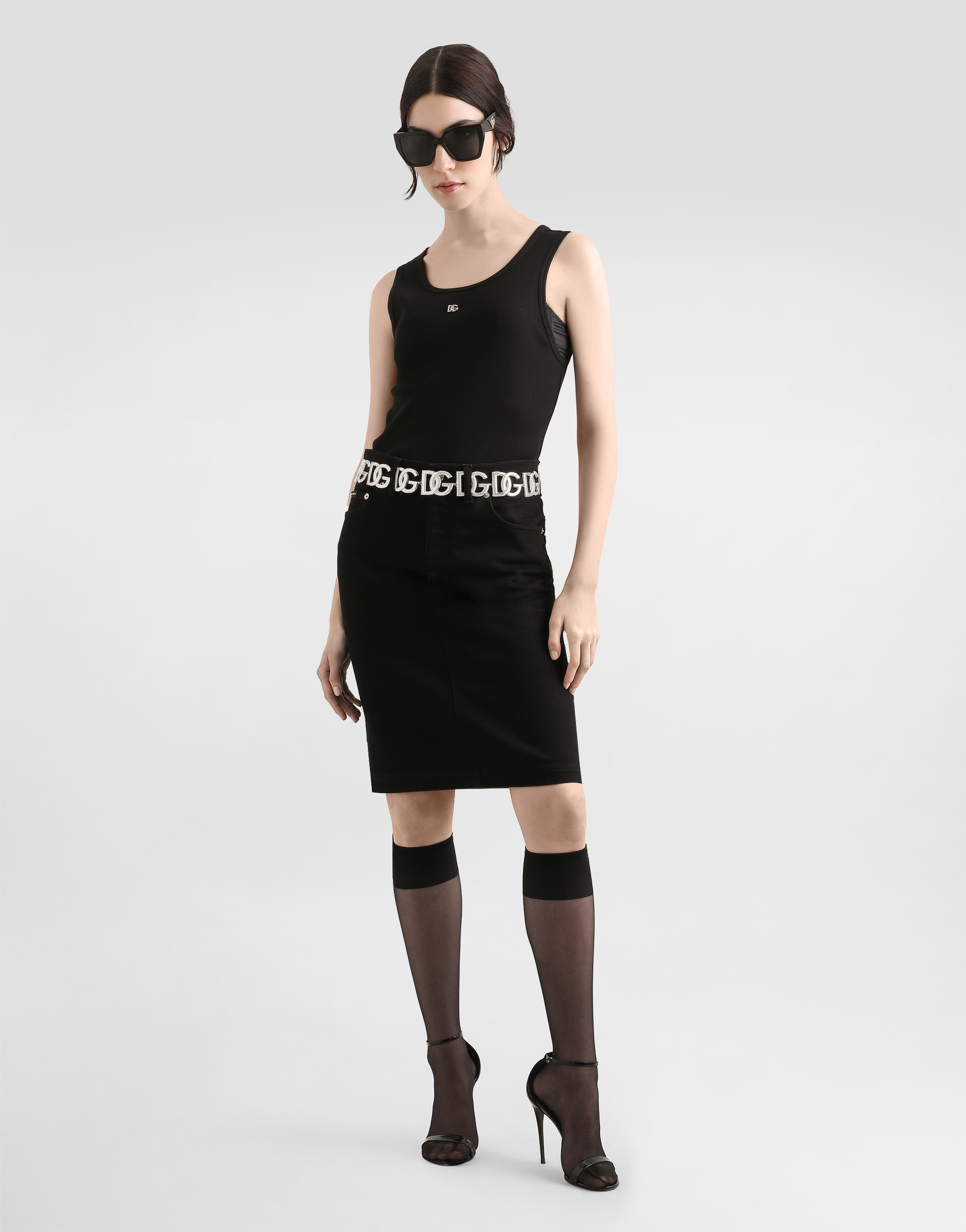 Dolce & Gabbana Fine-rib Jersey Tank Top With Dg Logo Pin In Black