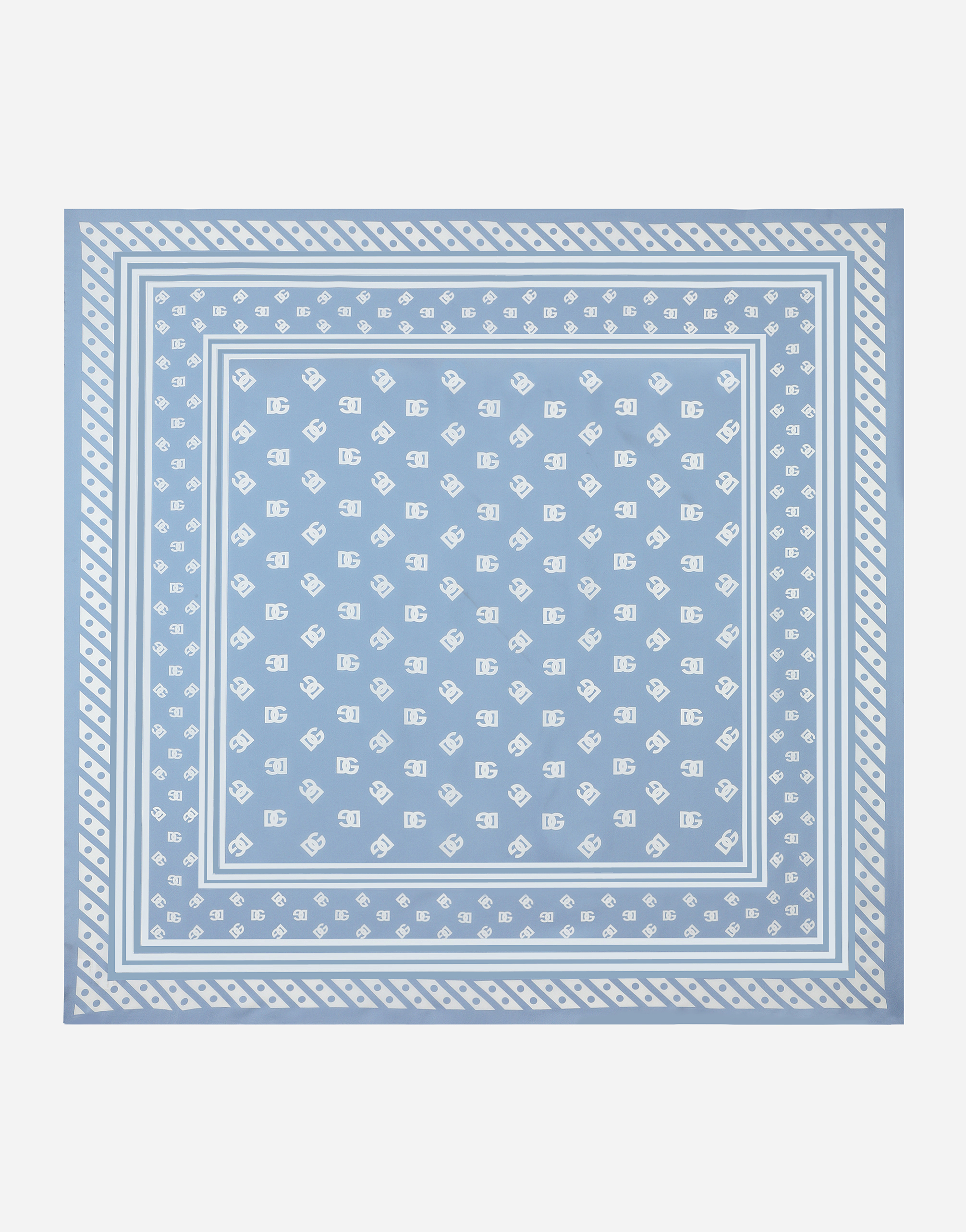 Dolce & Gabbana Silk Twill Foulard With All-over Dg Logo Print (90x90) - Woman Scarves And Silks Light Blue Onesize