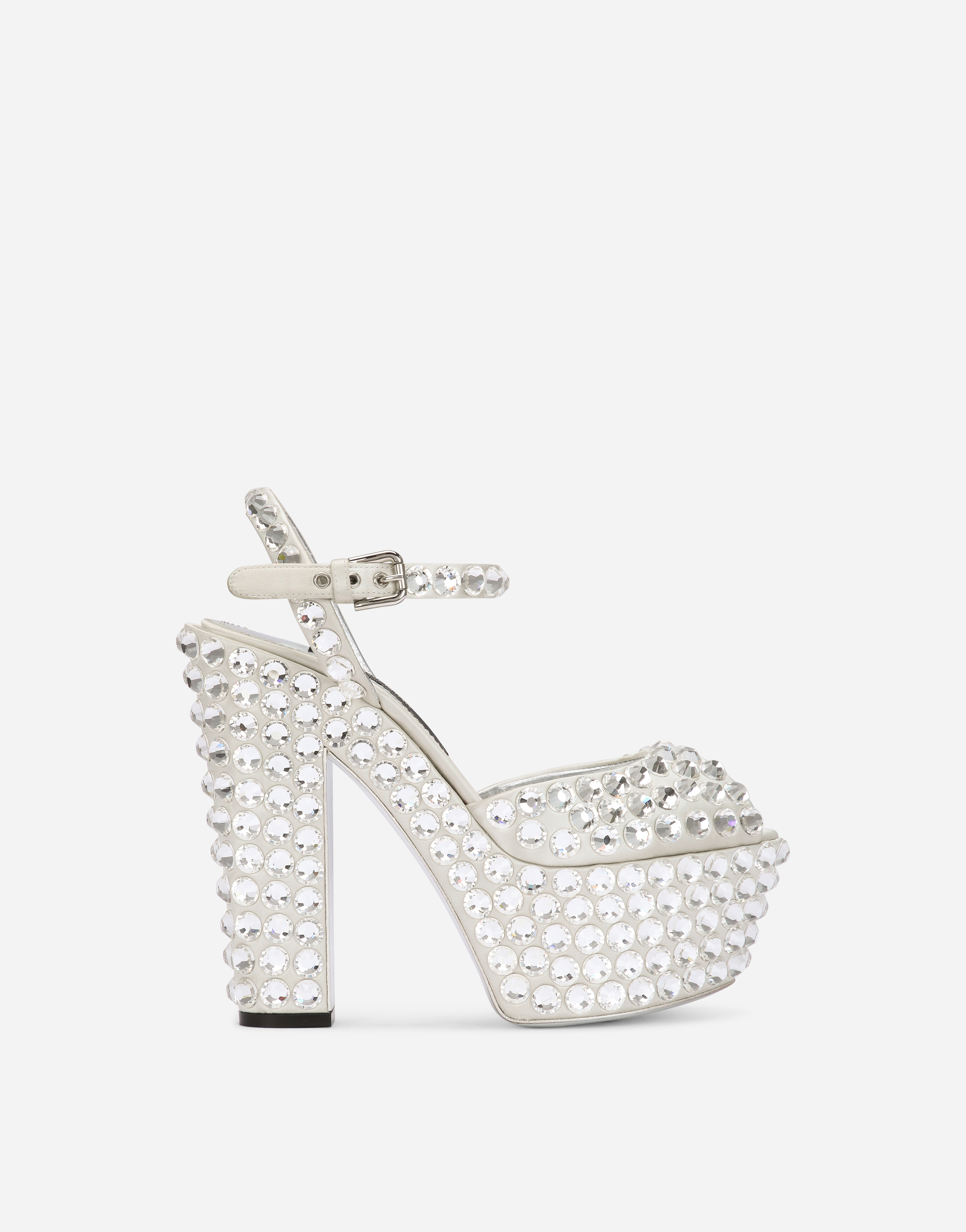 Dolce & Gabbana Satin Platforms With Fusible Rhinestones In Silver