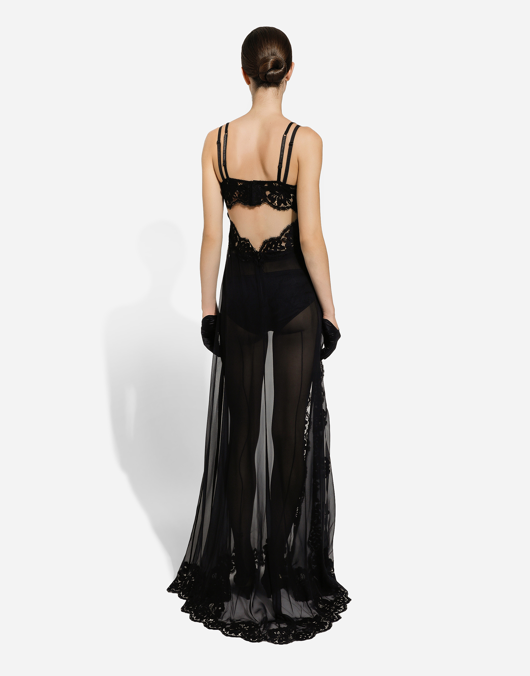 Dolce & Gabbana Silk-blend Chiffon And Lace Corset Dress In Black
