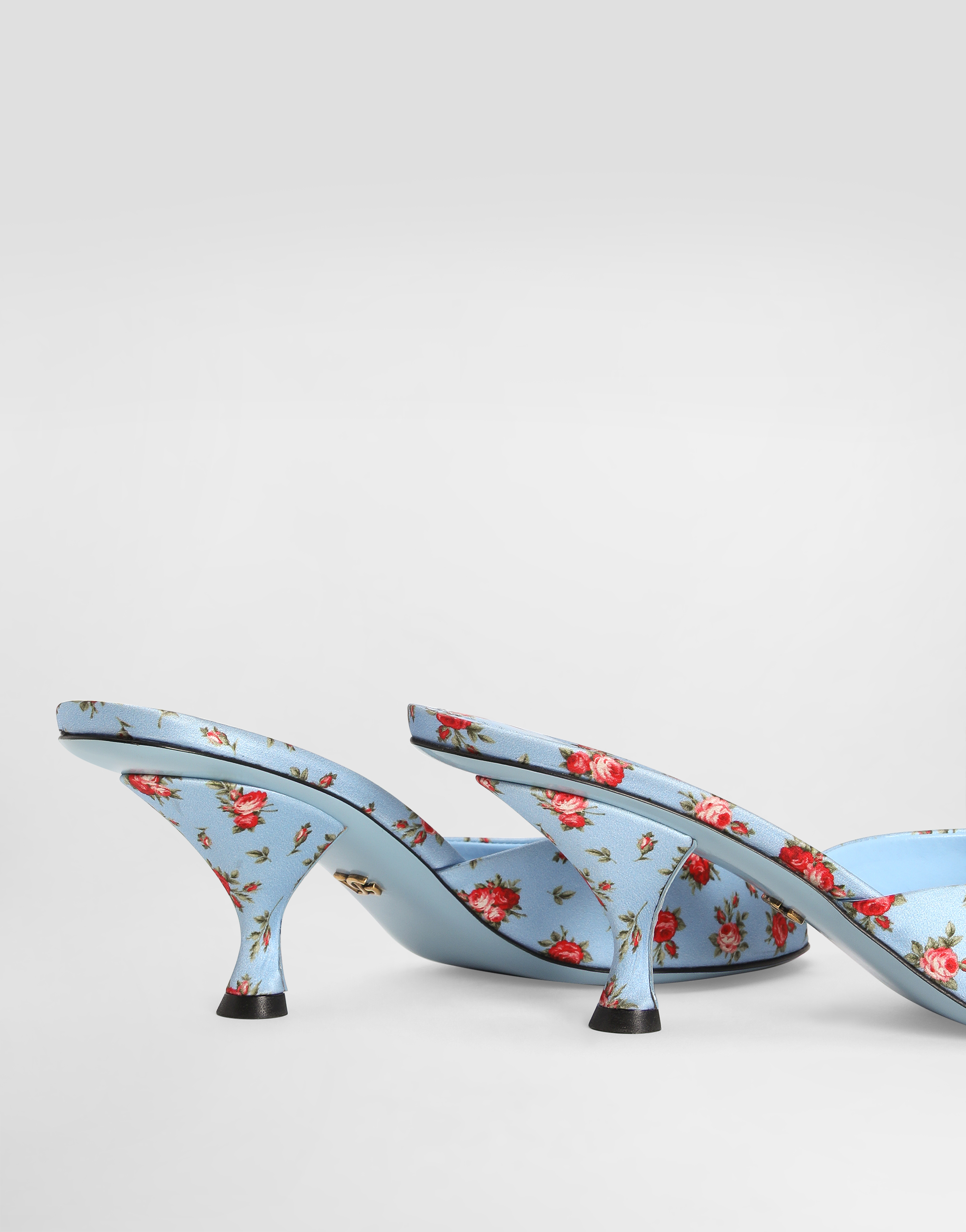 Dolce & Gabbana Dolce&gabbana Leather Floral Heeled Mules 60 In Blue