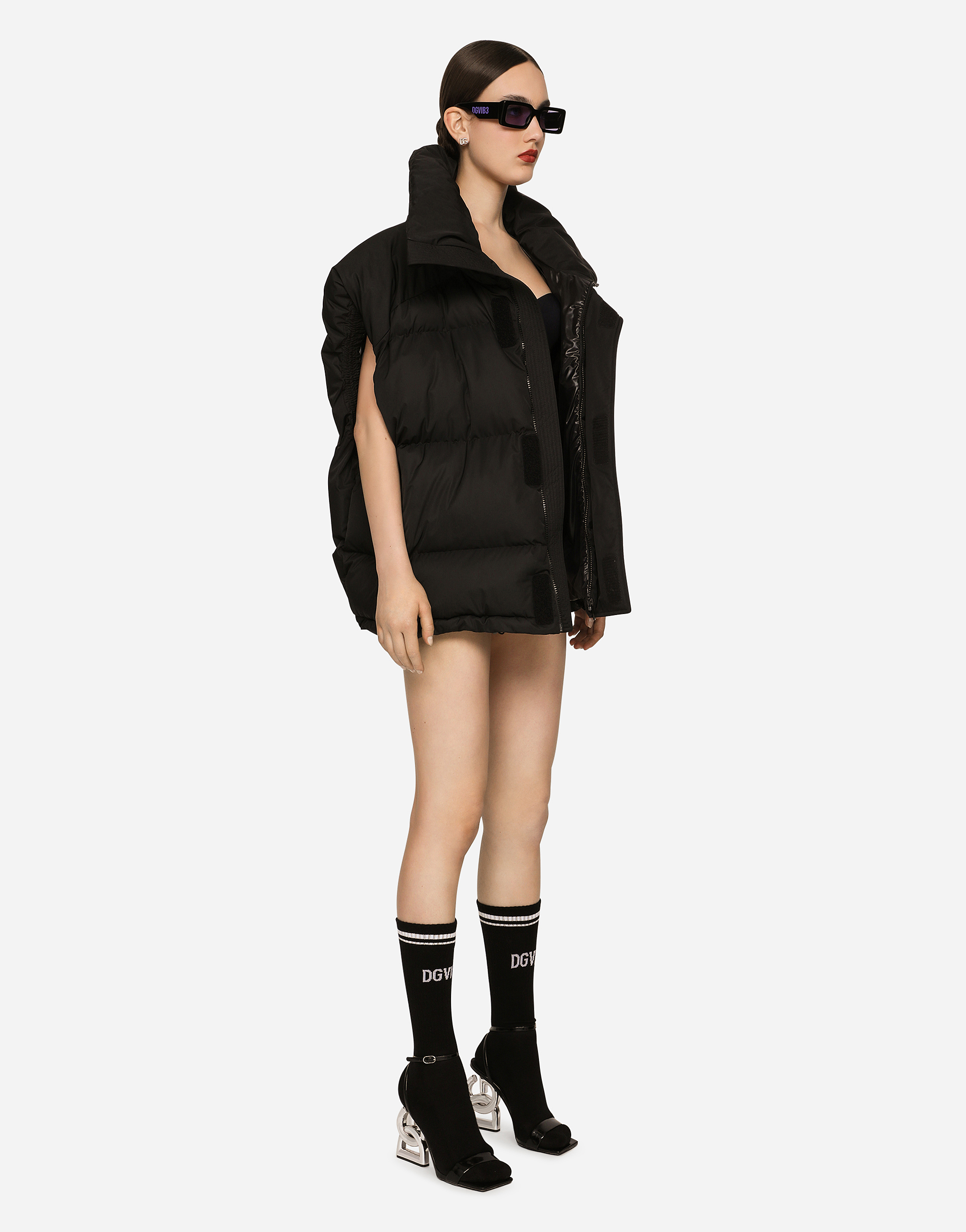 Shop Dolce & Gabbana Sleeveless Padded Nylon Down Jacket With High Neck Dgvib3 In Black
