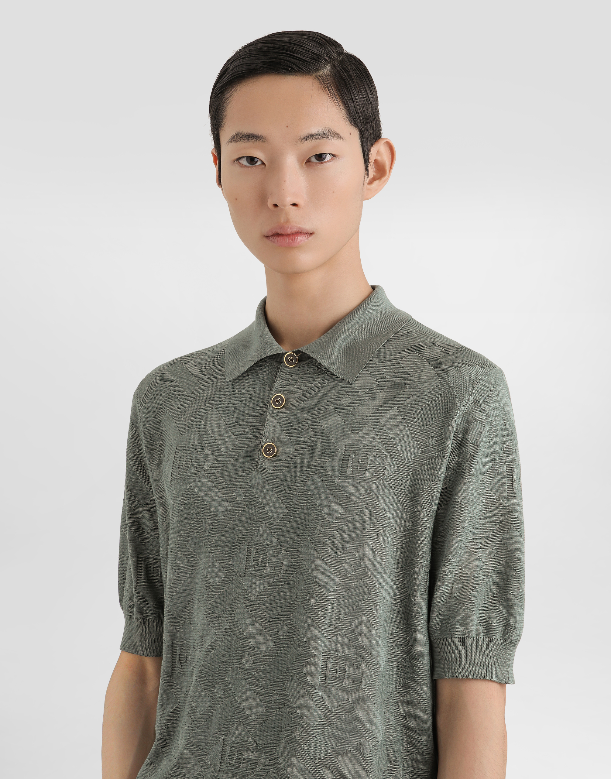 Micro-dot stitch silk polo shirt