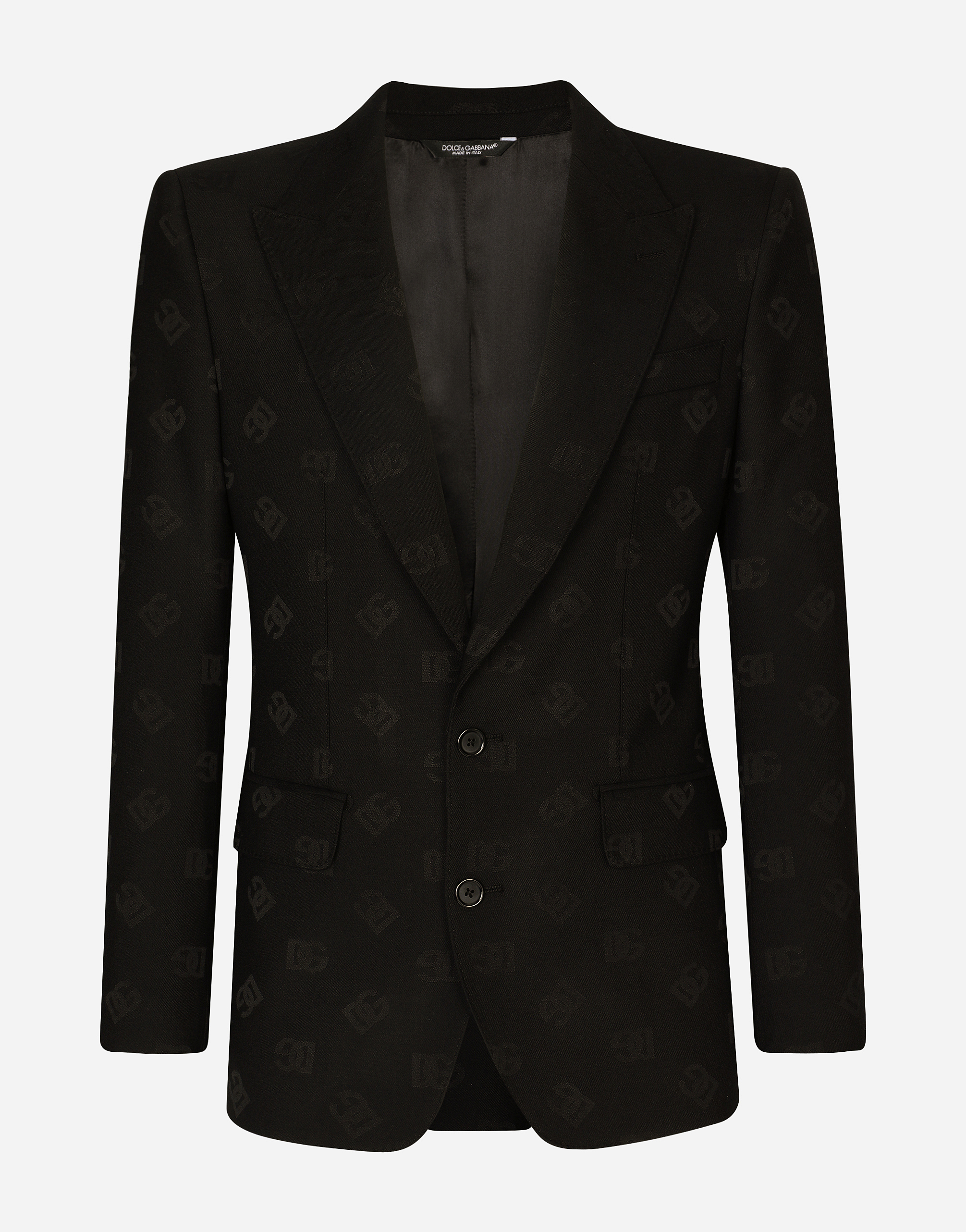 Dolce & Gabbana Single-breasted Jacquard Sicilia-fit Jacket With Dg Monogram Design - Man Suits And Blazers Black Wool 54