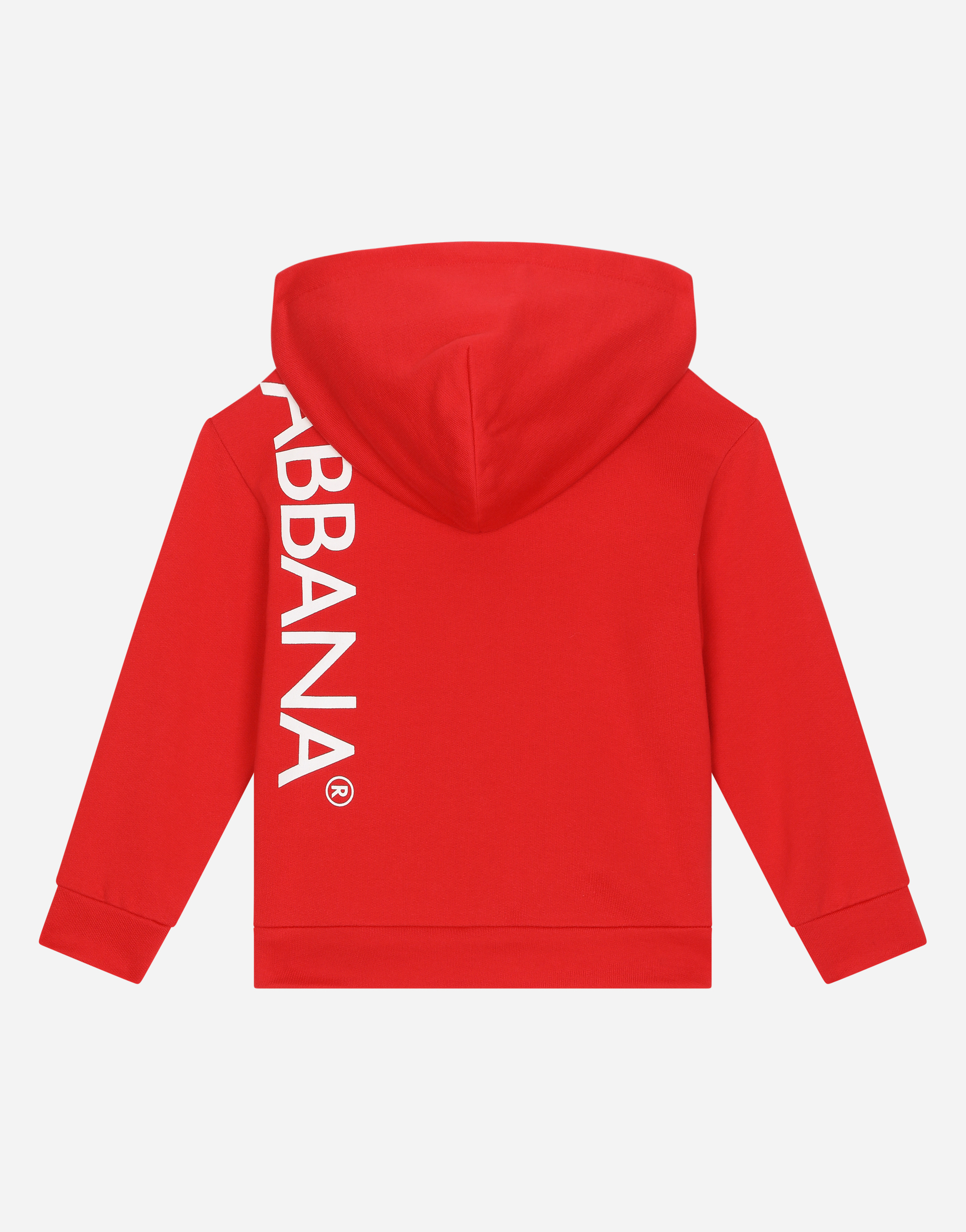 Shop Dolce & Gabbana Zip-up Jersey Hoodie With Logo Print In Red