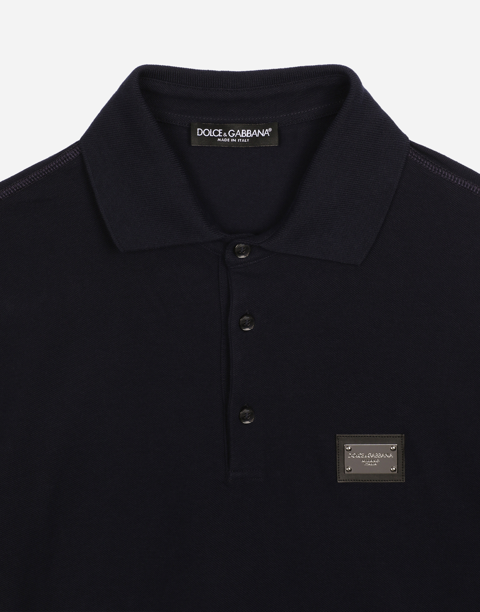 Shop Dolce & Gabbana Cotton Piqué Polo-shirt With Branded Tag In Blue