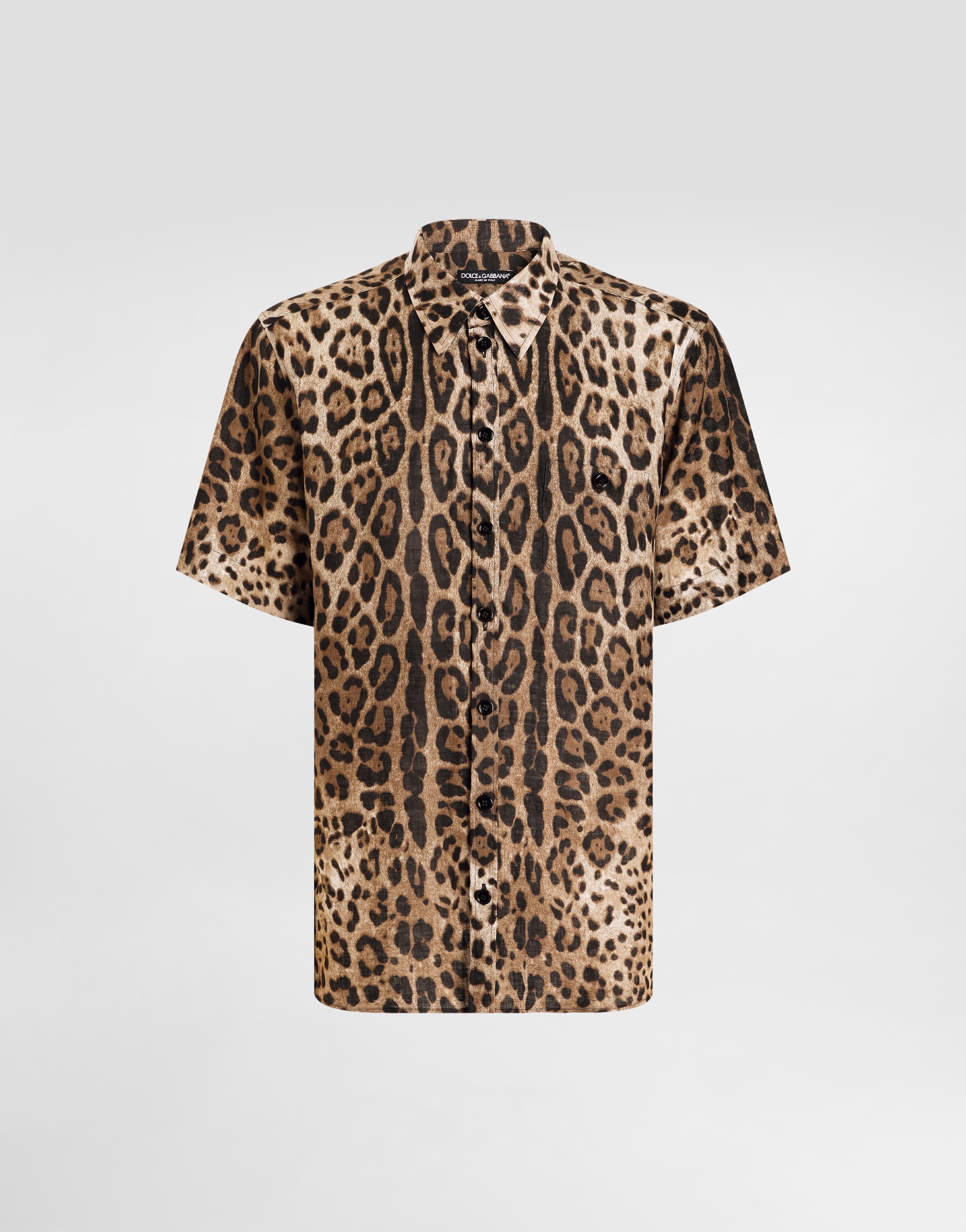 Leopard-print linen shirt