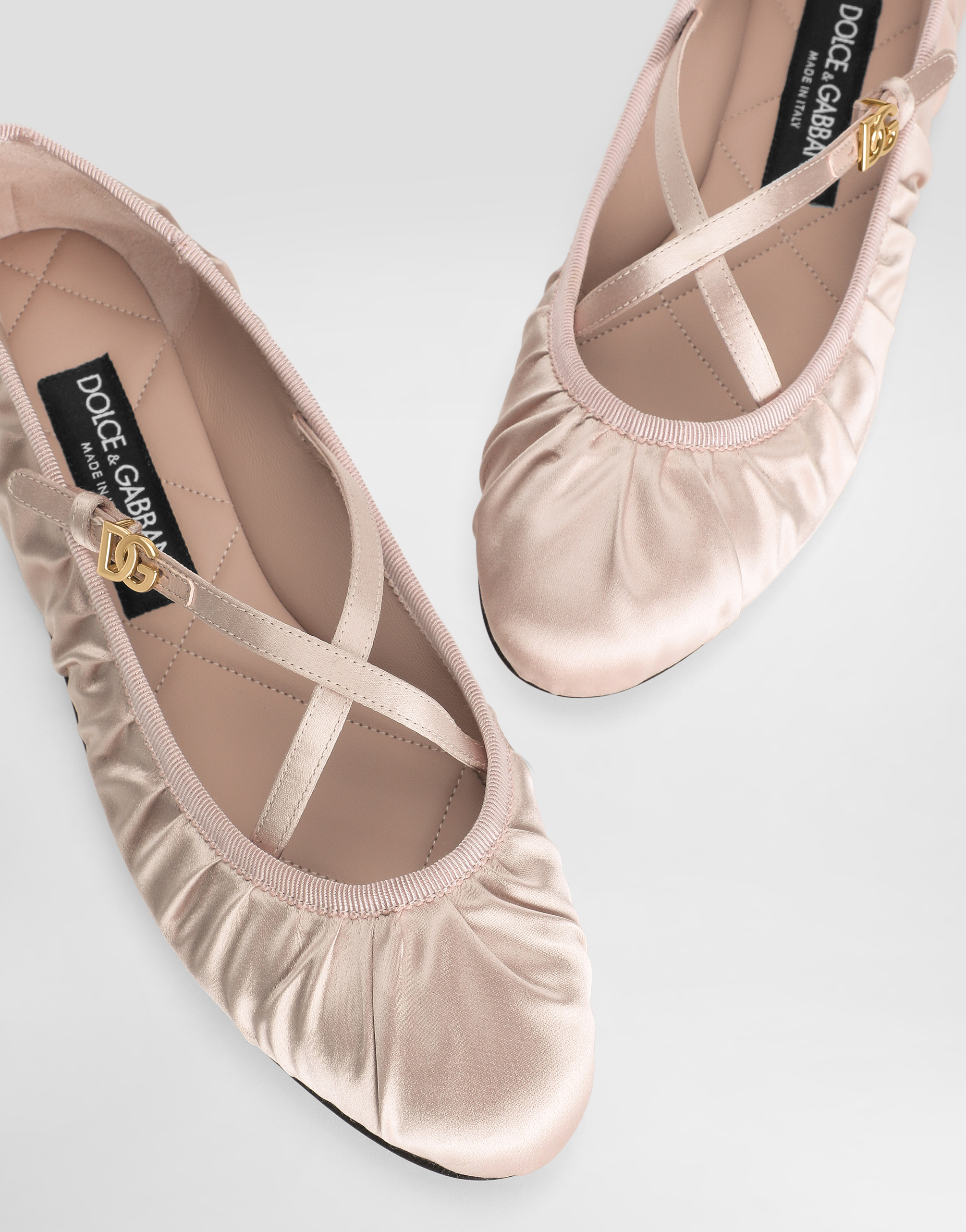Dolce & Gabbana Pink Ballet Flats With Metallic Dg Logo Plaque In Fabric Woman In Pale Pink