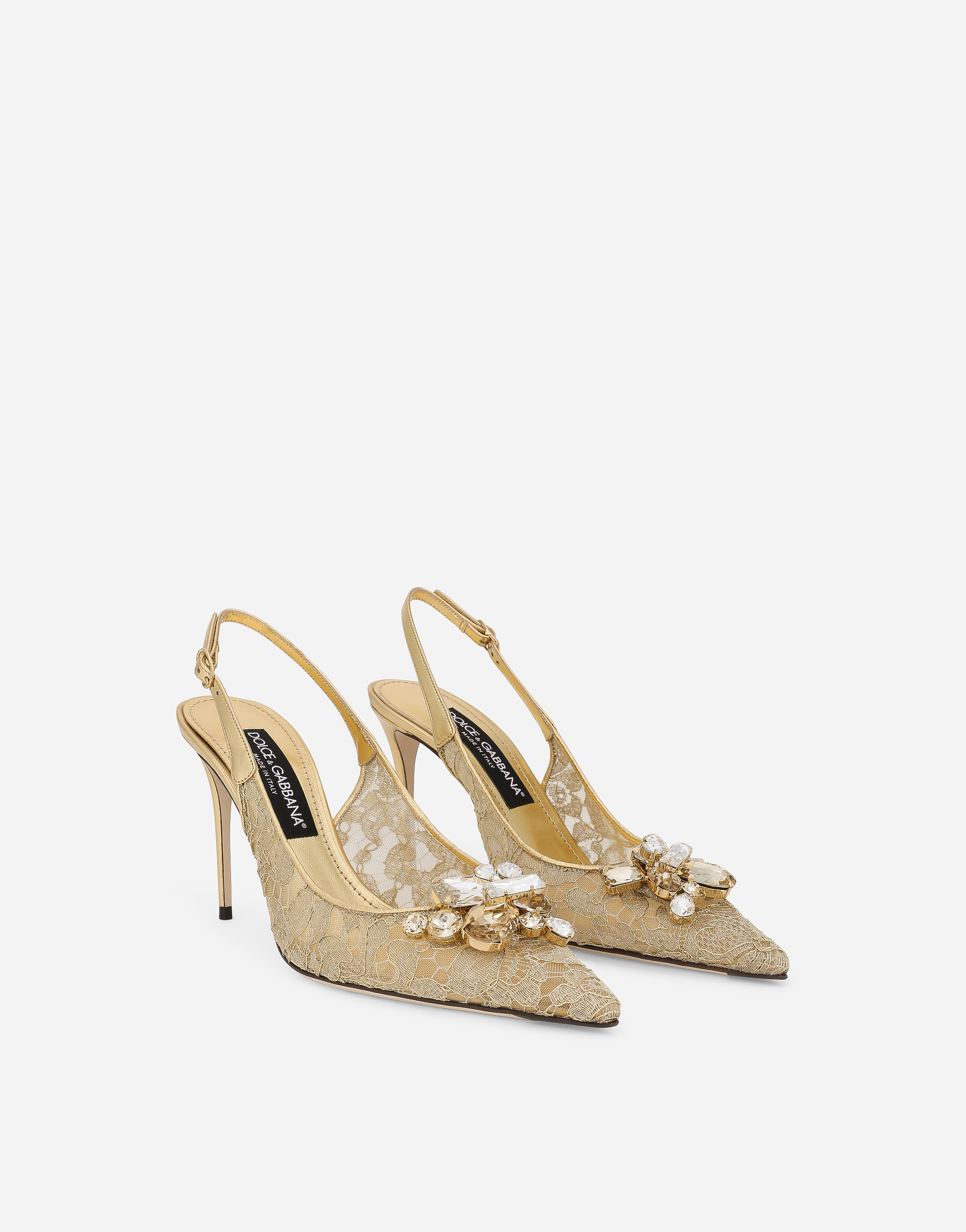 Shop Dolce & Gabbana Rainbow Lace Slingbacks In Lurex Lace In Gold