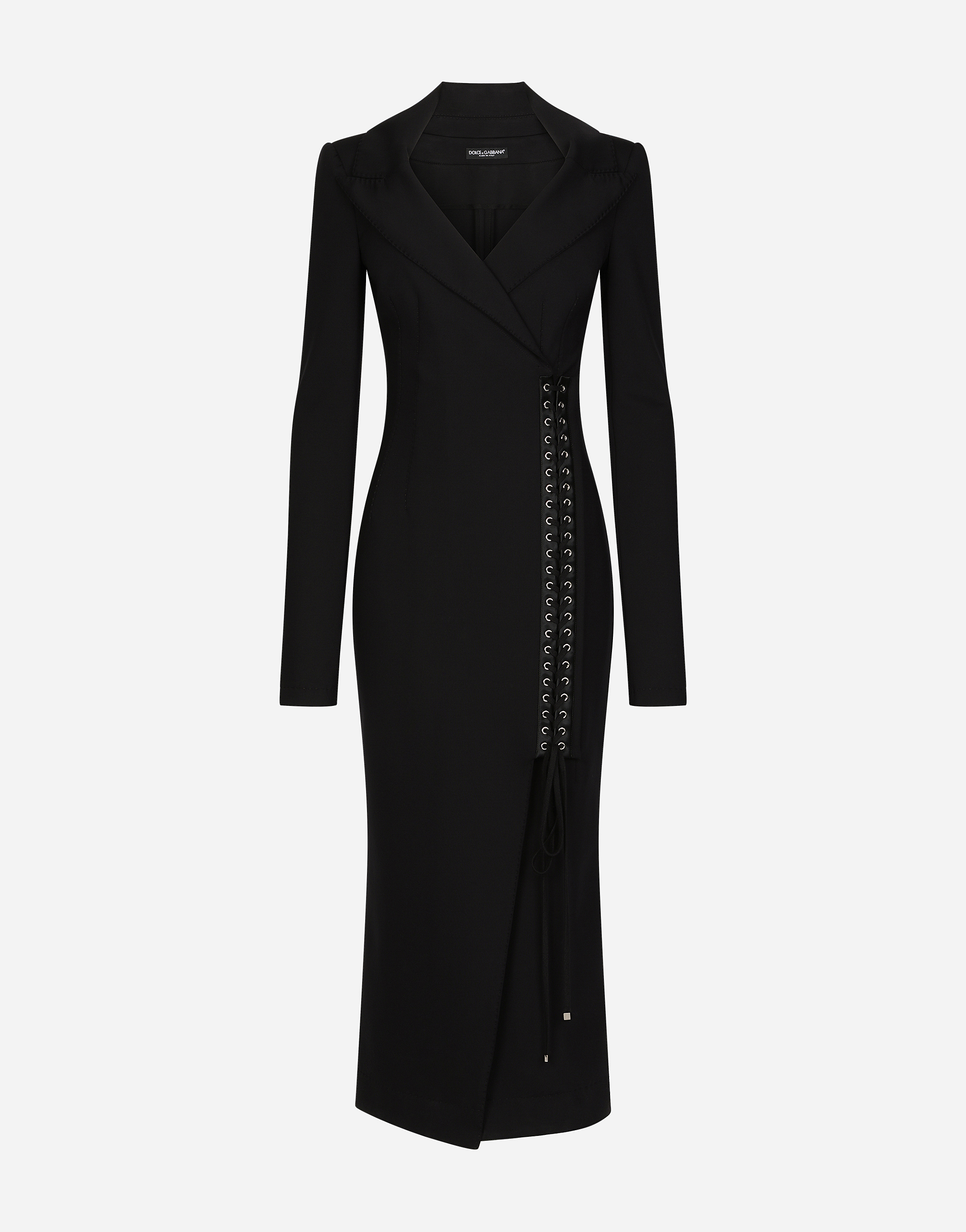 Dolce & Gabbana Jersey Coat Dress With Laces And Eyelets In Black