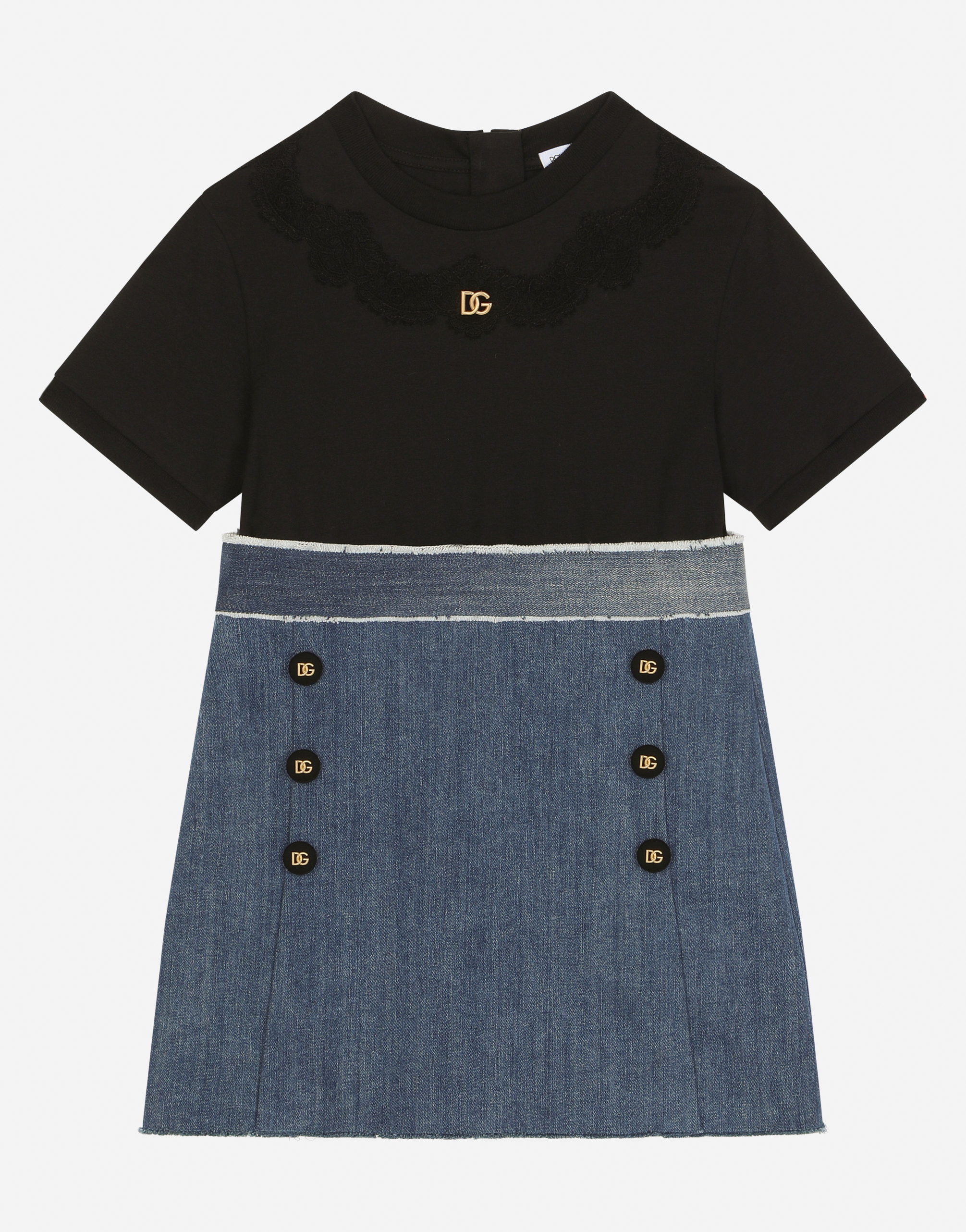 Dolce & Gabbana Stretch Denim And Jersey Dress With Dg Logo - Woman Dresses Multi-colored 2 Years