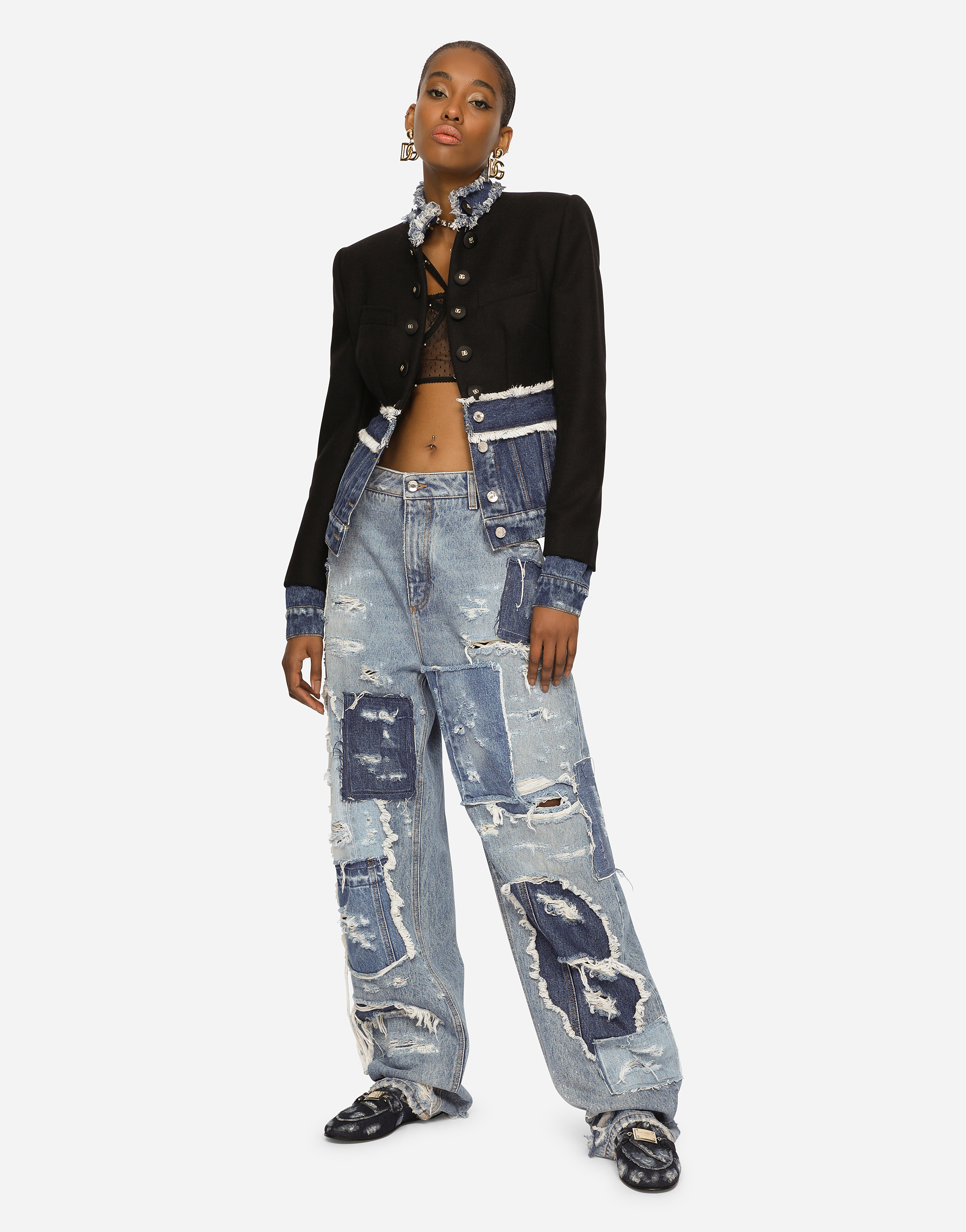 DOLCE & GABBANA PATCHWORK DENIM JEANS WITH RIPPED DETAILS