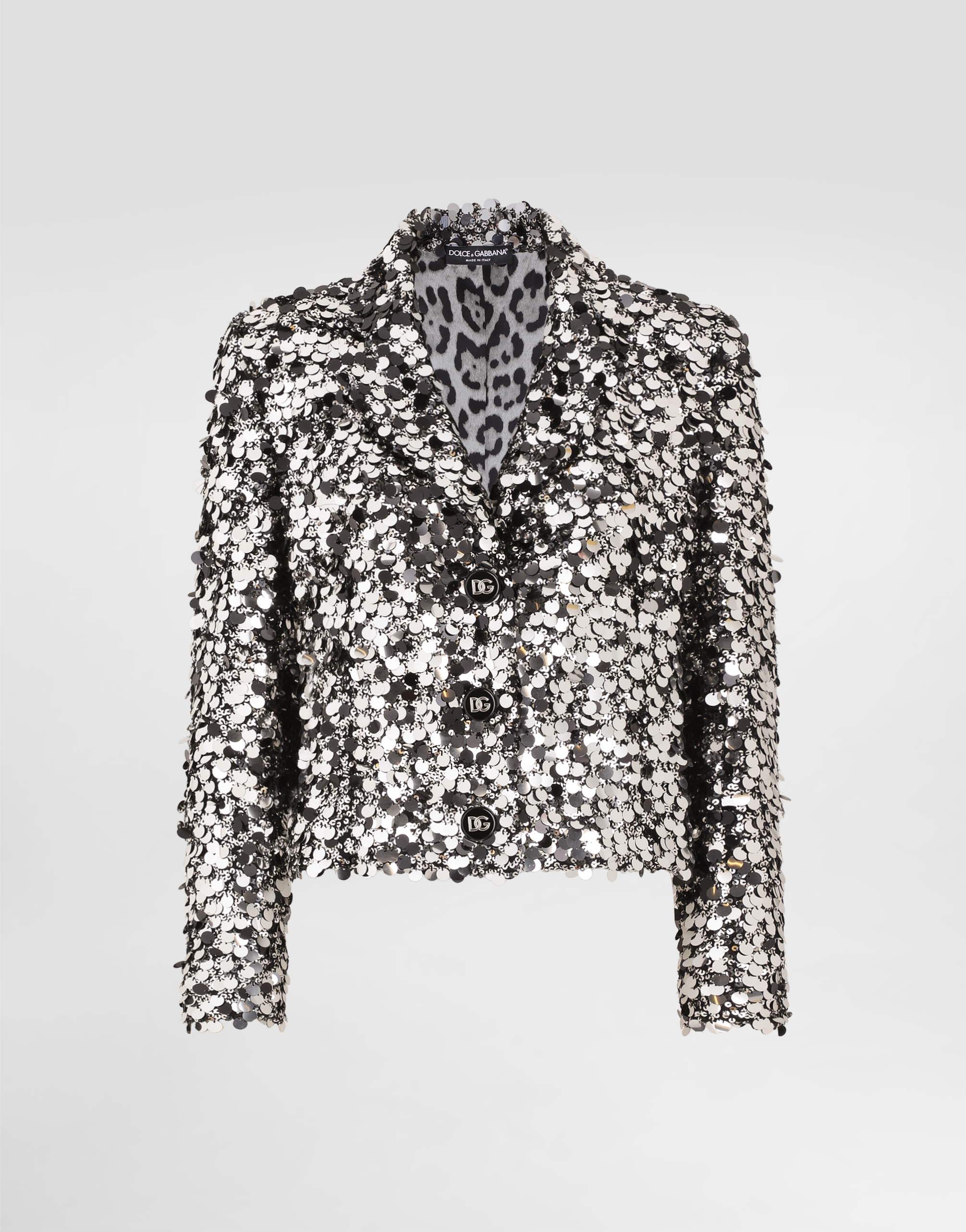 Dolce & Gabbana Short Single-breasted Jacket With Sequin Embellishment - Woman Blazers Silver