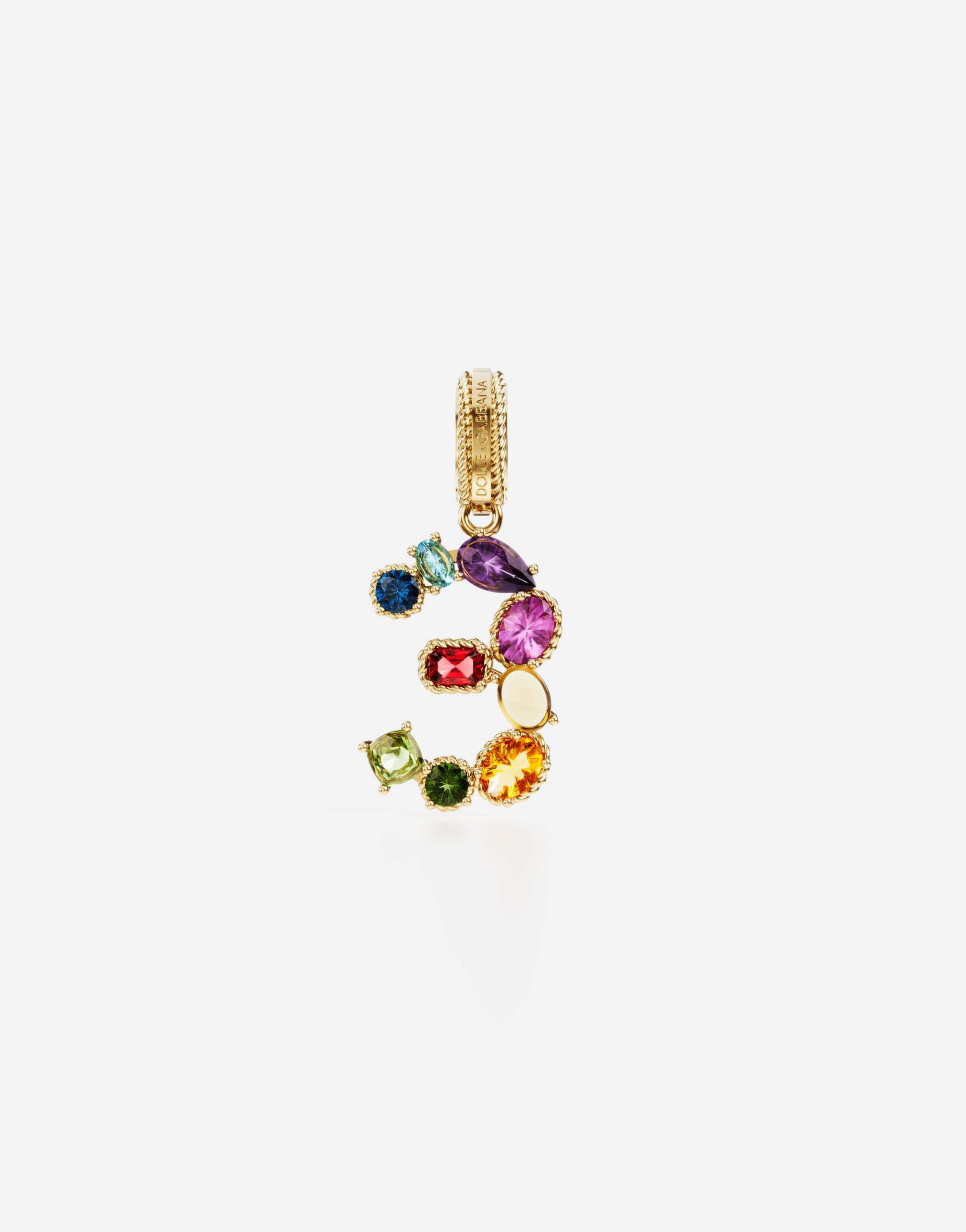 Dolce & Gabbana 18 Kt Yellow Gold Rainbow Pendant With Multicolor Finegemstones Representing Number 3 Yellow Gold Fe In Yellow Gold