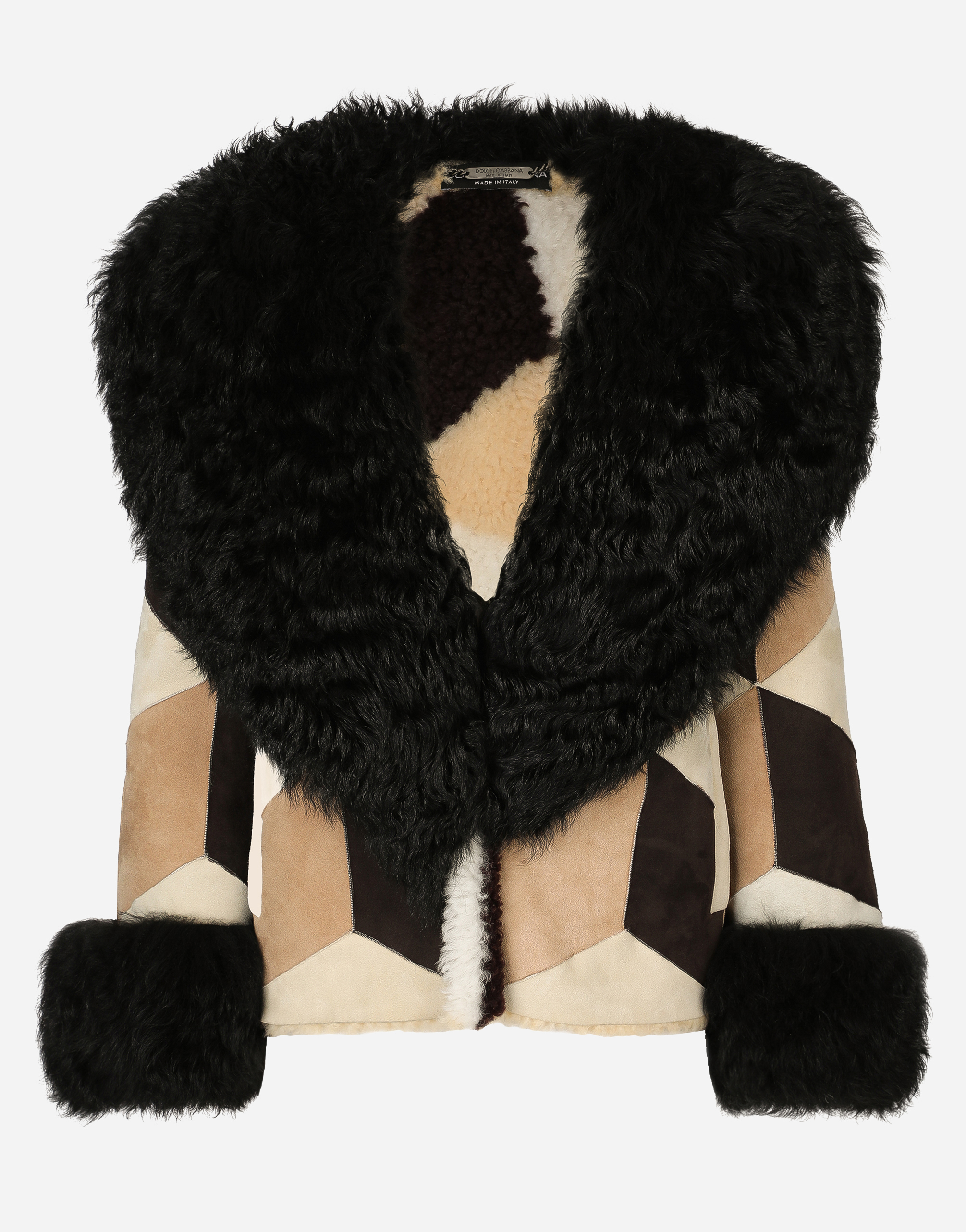 Dolce & Gabbana Short Heavy Jacket In Sheepskin Patchwork In Multicolor