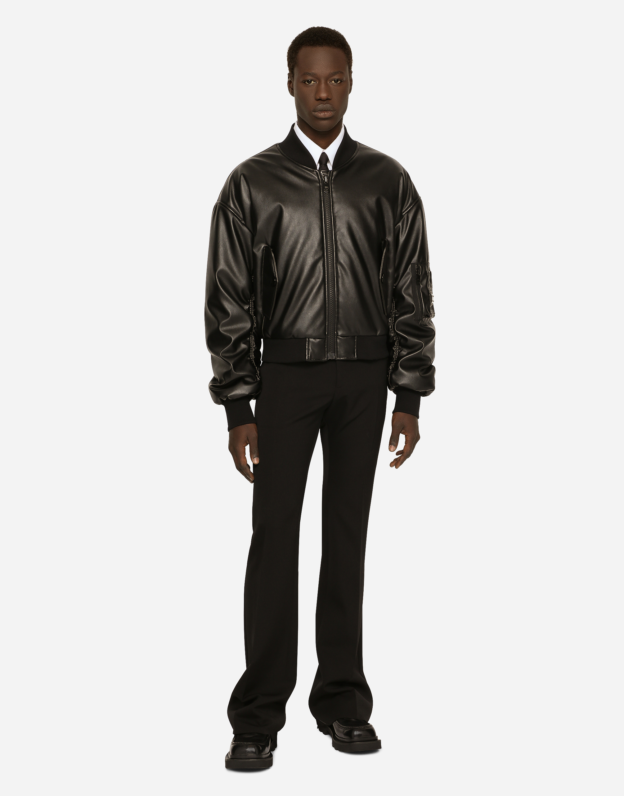 DOLCE & GABBANA FAUX LEATHER JACKET WITH LOGO TAG