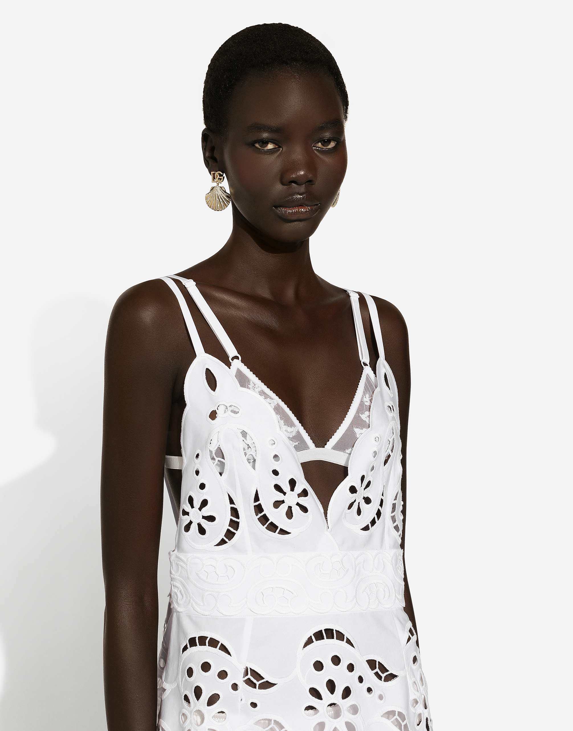 Dolce & Gabbana Cotton Minidress With Straps And Cut-out Detailing In ホワイト
