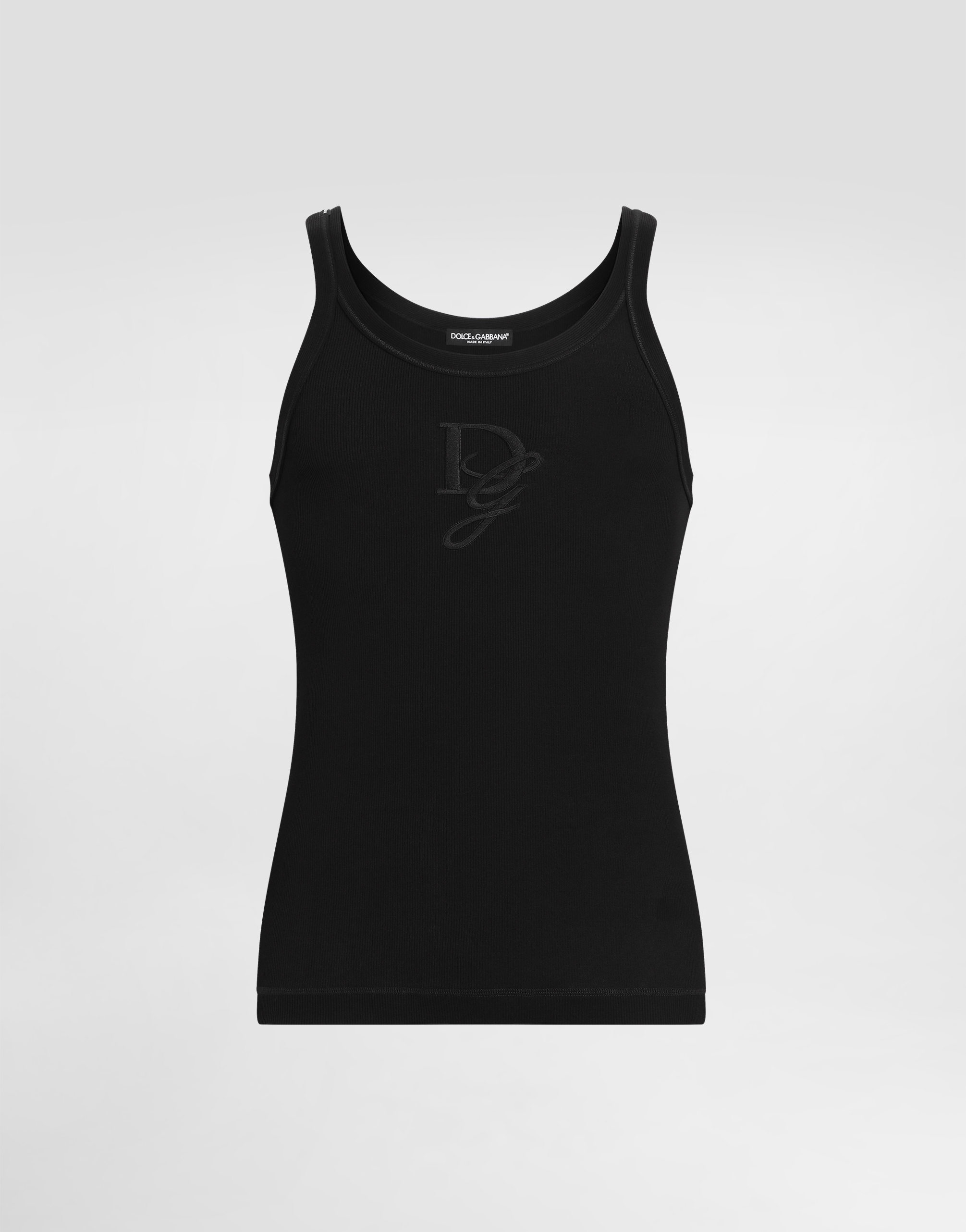 Dolce & Gabbana 黒 キャミソール M ブラックのメンズ DGパッチスリムフィット ファインリブ タンク