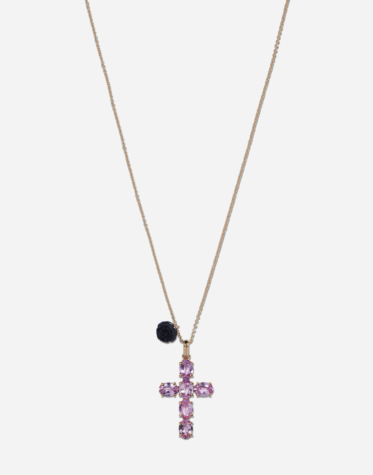 Shop Dolce & Gabbana Family Cross And Rose Pendants On Yellow Gold Chain