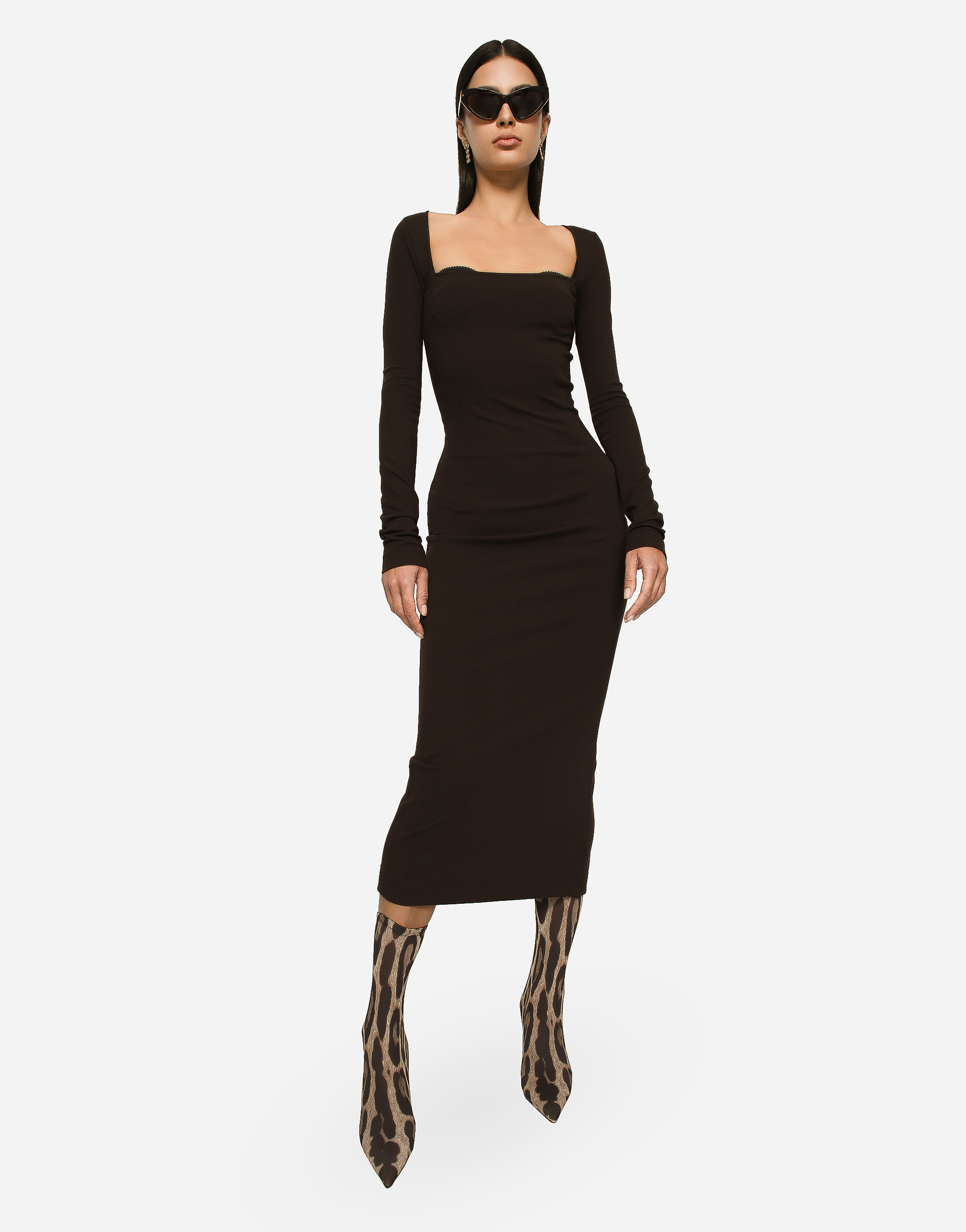 DOLCE & GABBANA TECHNICAL JERSEY CALF-LENGTH DRESS