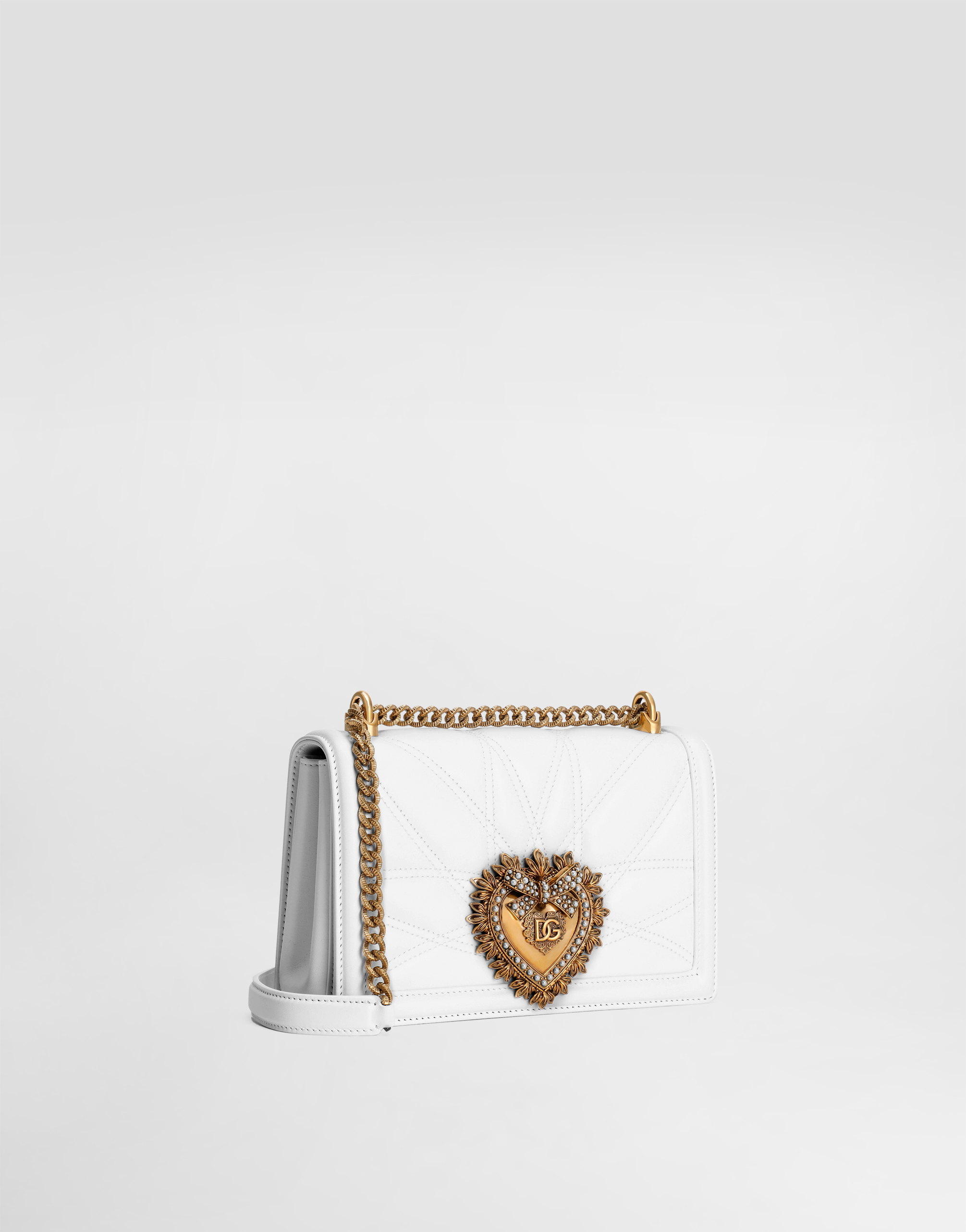 Dolce & Gabbana Medium Devotion Bag In Quilted Nappa Leather In White