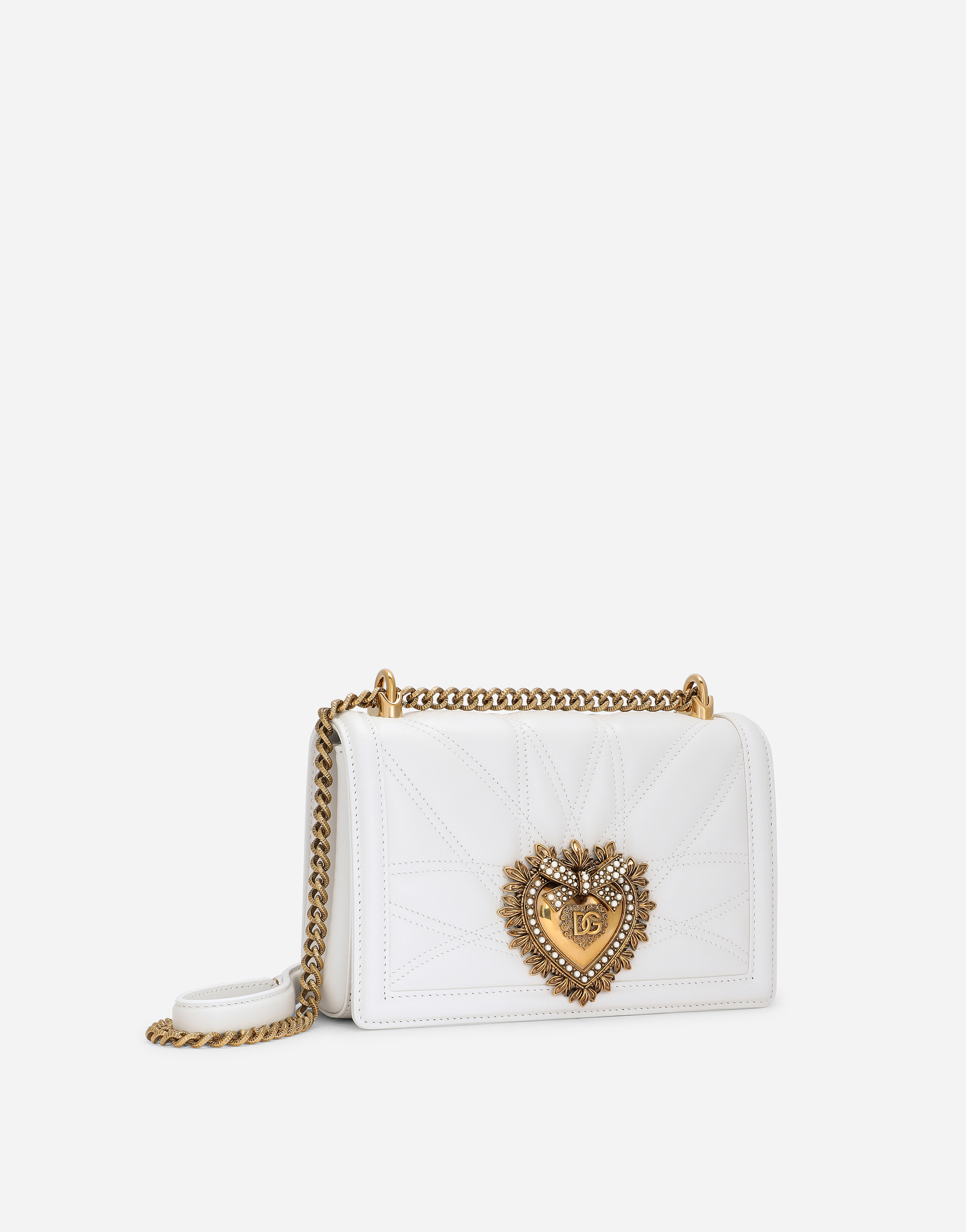 Shop Dolce & Gabbana Medium Devotion Bag In Quilted Nappa Leather In White