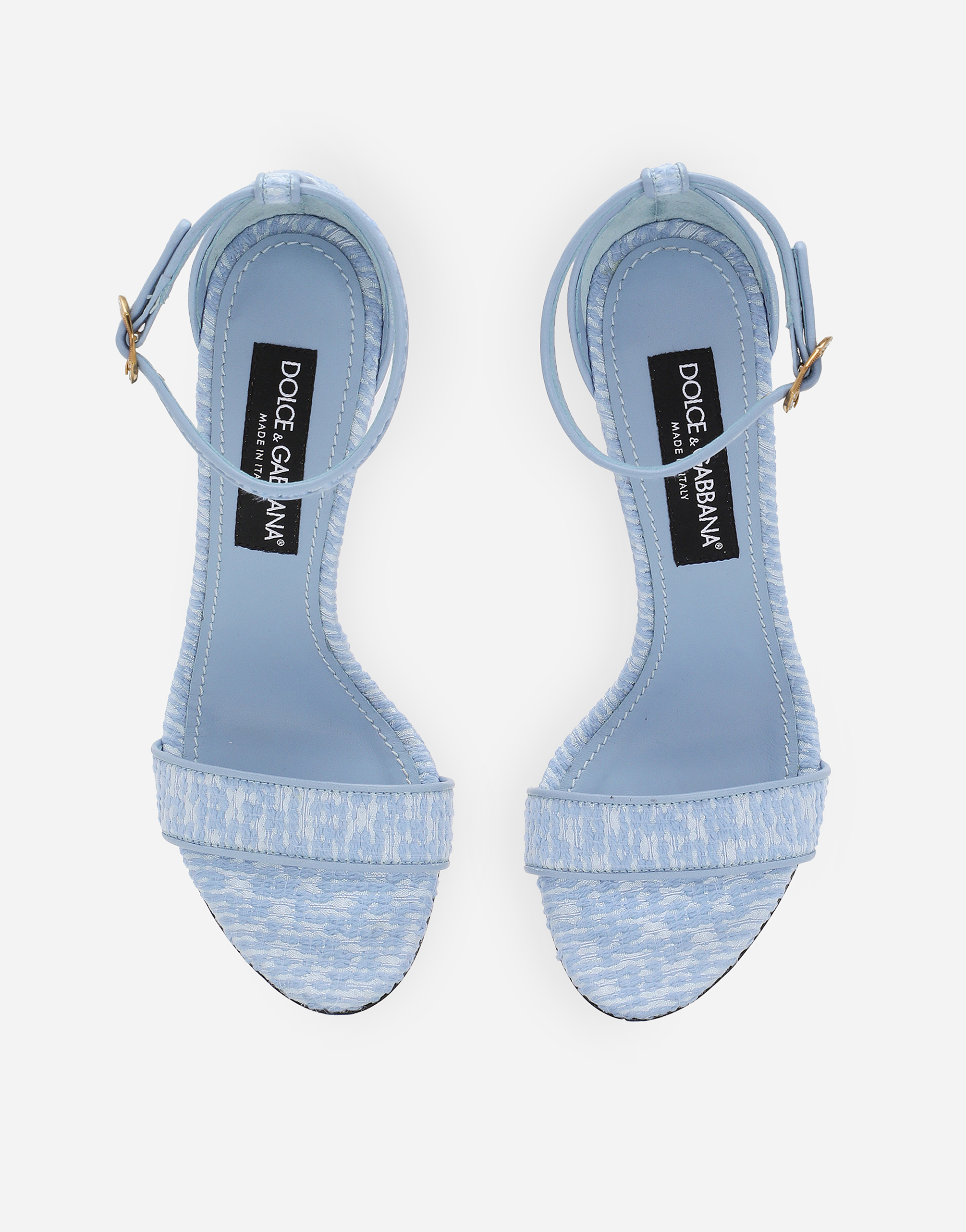 Dolce & Gabbana Bouclé Fabric Sandals With Baroque Dg Detail In Azure