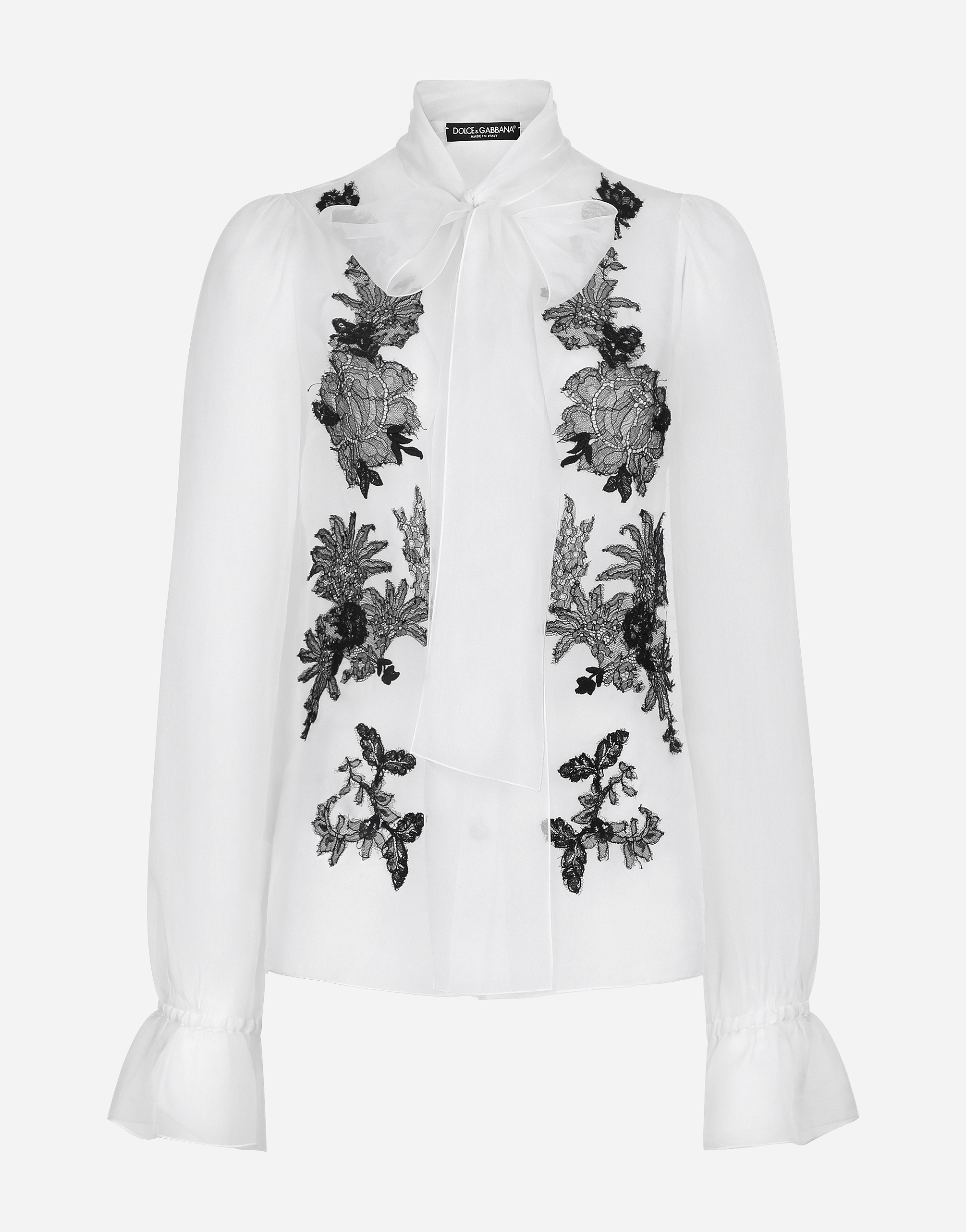 Dolce & Gabbana Lace-appliqué Silk-blend Shirt In White