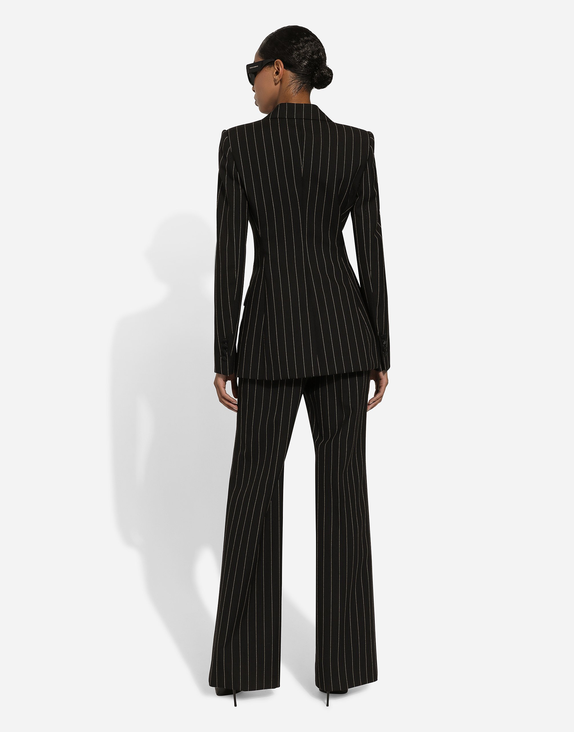 Dolce & Gabbana Flared Pinstripe Wool Pants In Multicolor