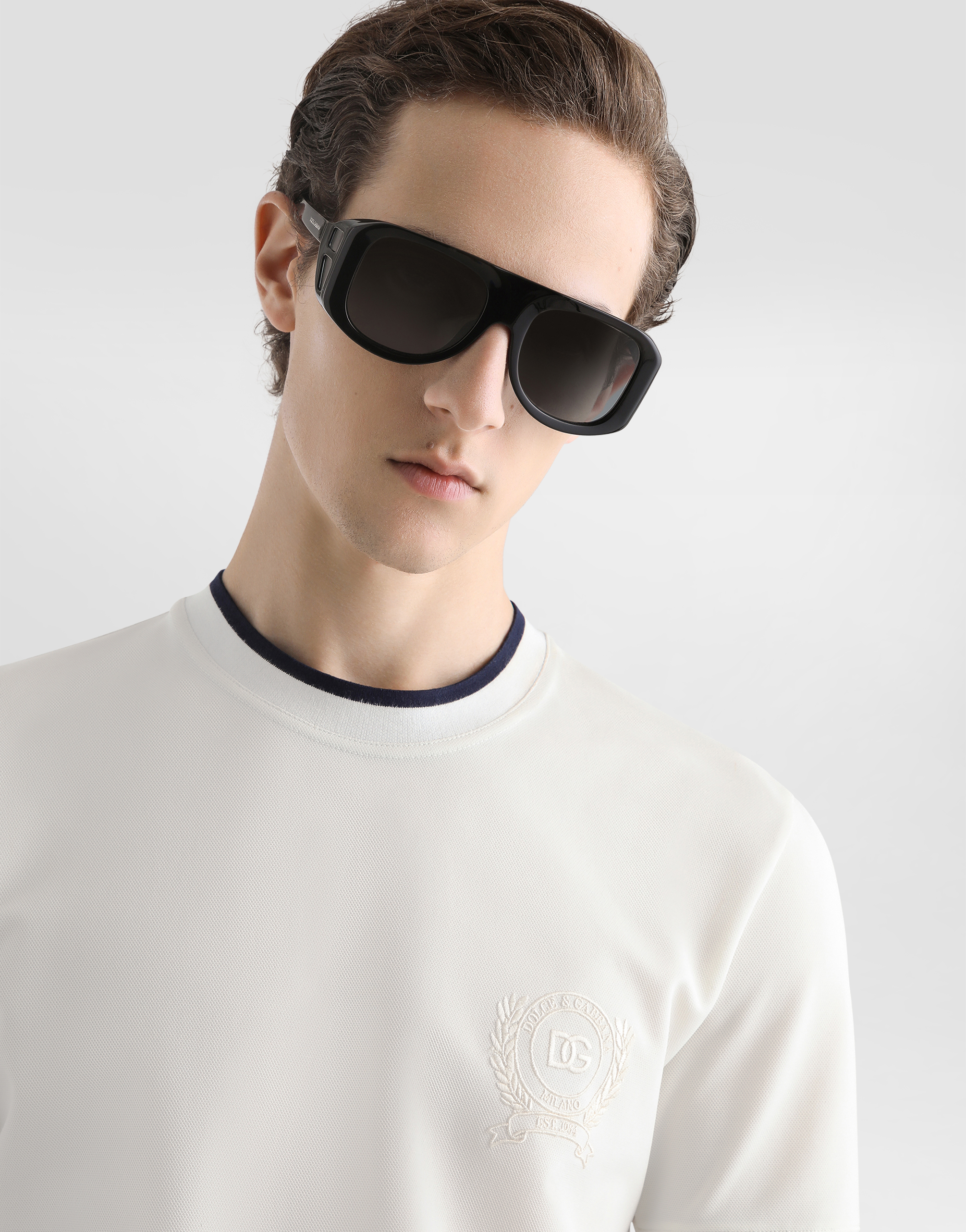Dolce & Gabbana White Technical Piqué Cotton Tshirt With Embroidery In Gray