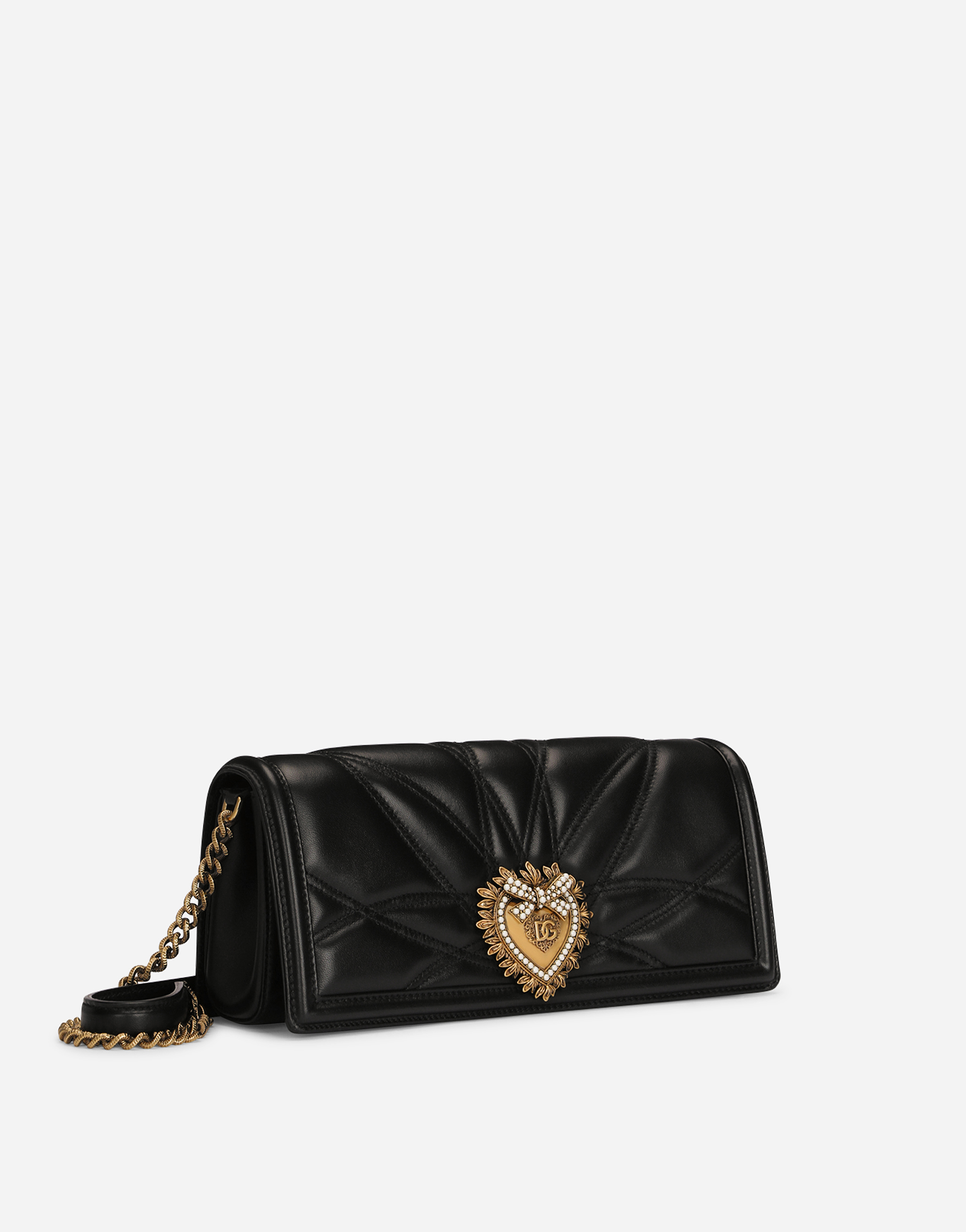 Shop Dolce & Gabbana Quilted Nappa Leather Devotion Baguette Bag In Black