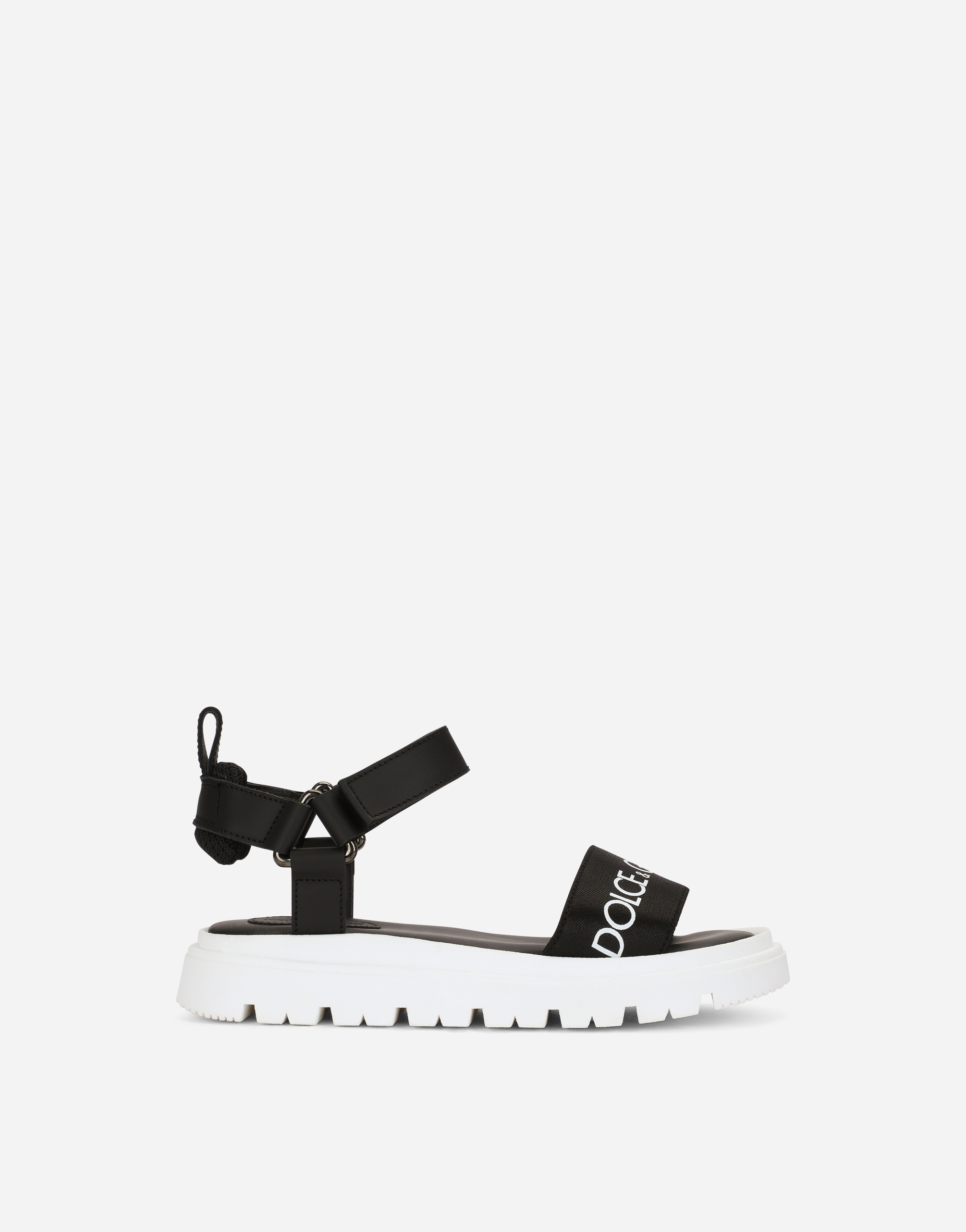DOLCE & GABBANA CALFSKIN SANDALS WITH LOGO TAPE