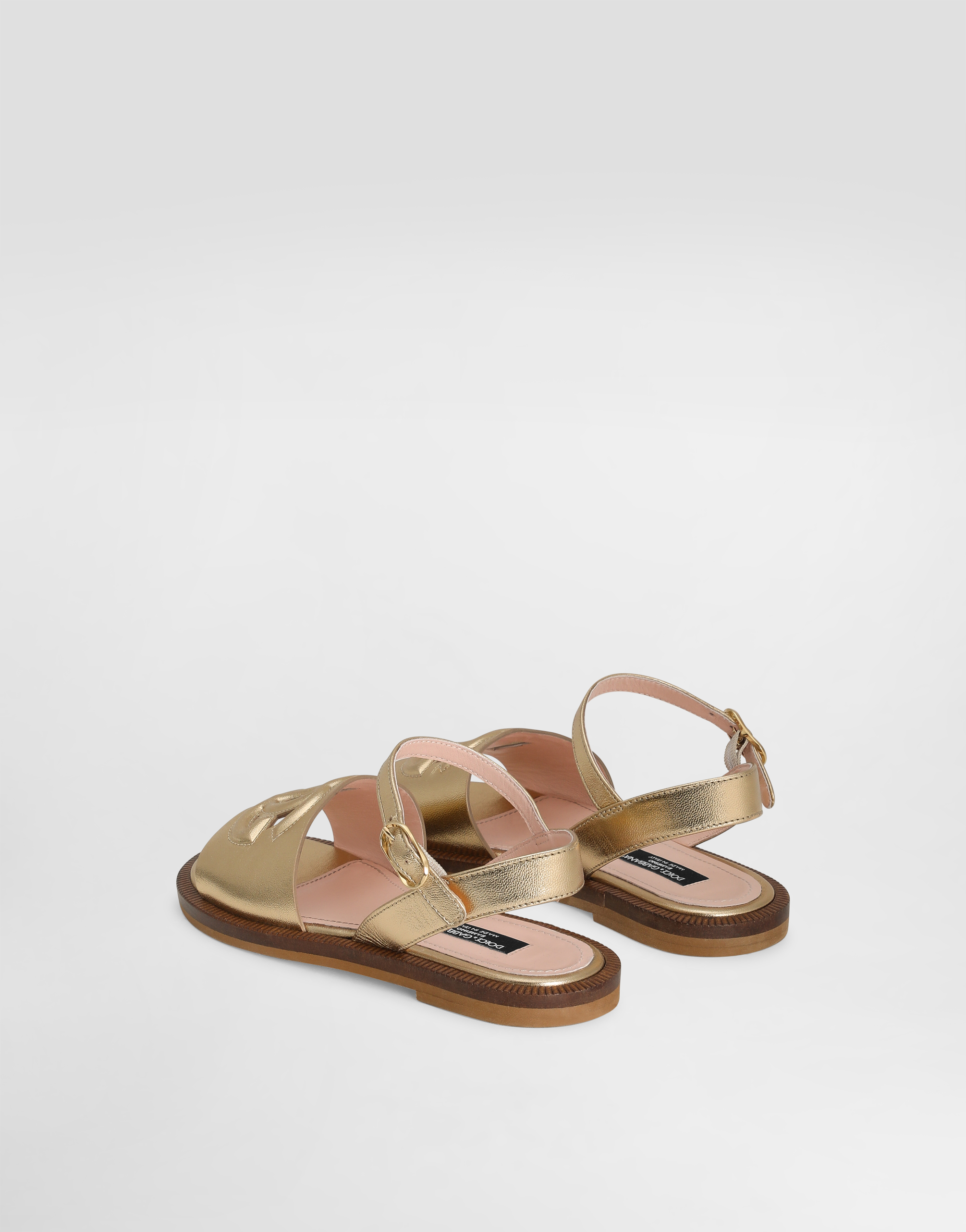 Dolce & Gabbana Foiled Calfskin Sandals With Cut-out Dg Logo In ゴールド